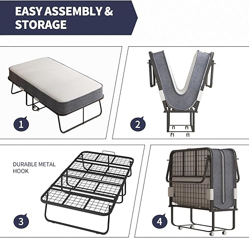 Miniatura 7 de ZAFLY - Cama plegable con colchón de esponja viscoelástica de 4 pulgadas, cama portátil para invitados, catre de campamento para adultos, cama de