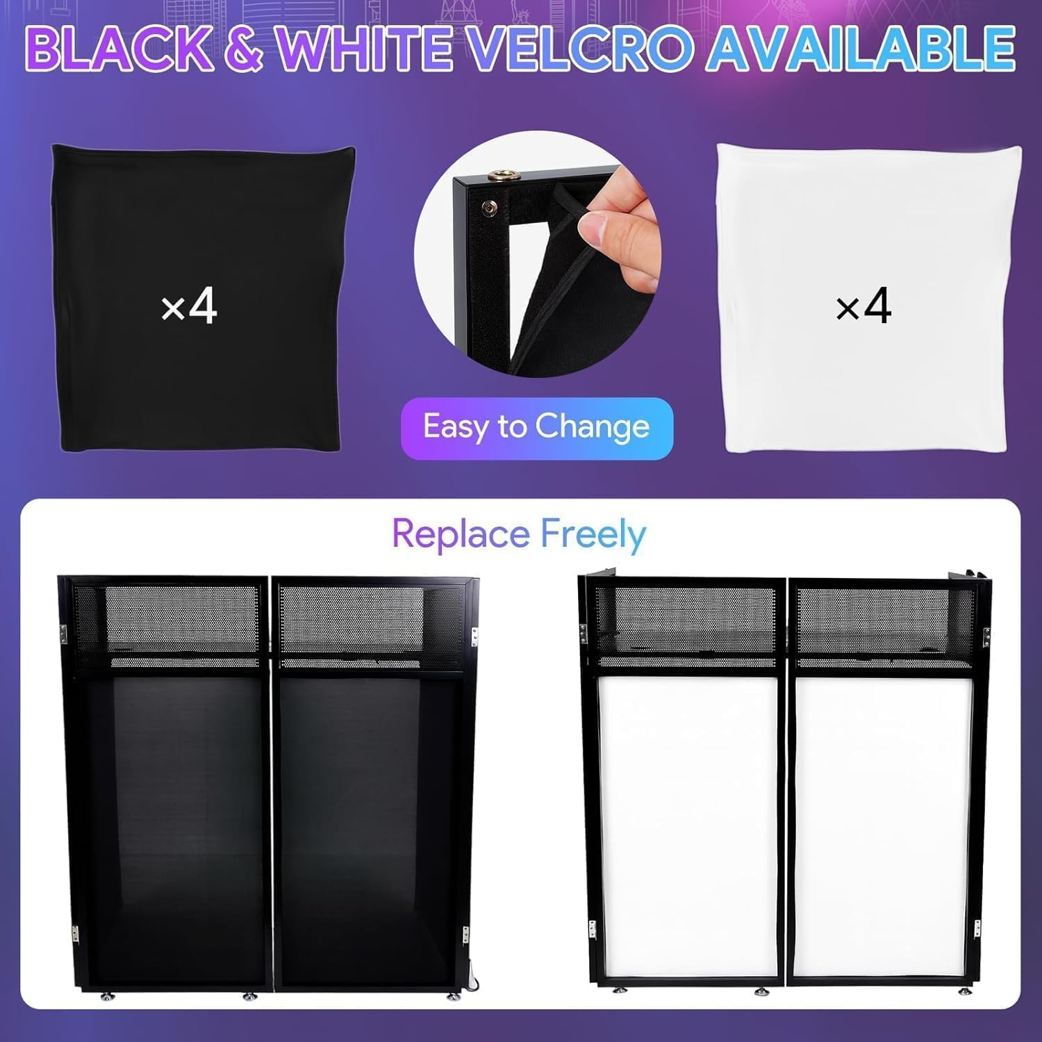 Upgraded Portable DJ Booth with Wheels, 44" x 20" DJ Stage Setup with Replaceable Black and White Scrims, Folding Portable Bar Table for Party, Wedding, Events - 5