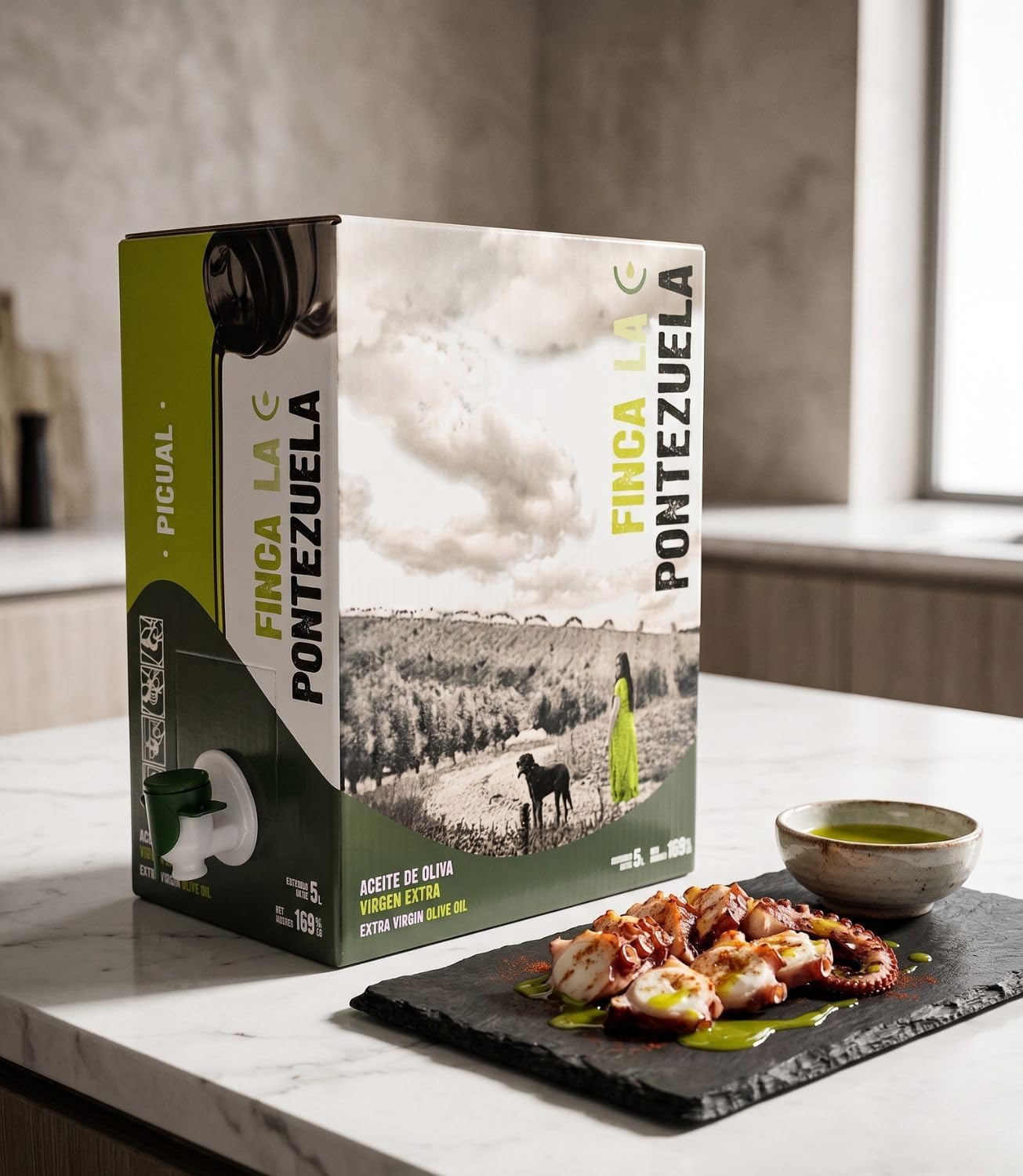 Finca La Pontezuela AOVE 5 Litros Picual - Aceite de Oliva Virgen Extra Garrafa 5L (Formato Bag in Box) - Cosecha Temprana, Intenso y Alto en Polifenoles - Origen España