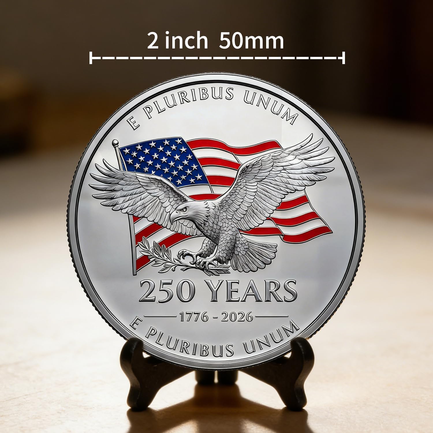 250th Commemorative Coin,2 Inch USA Anniversary Coins,Double-Sided&Durable Metal Pattern American Challenge Coin,America 250 Years Merchandise for Celebration & Gifts