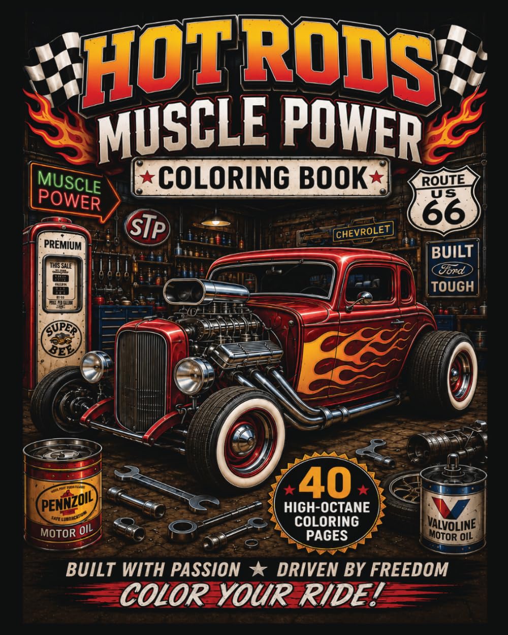 Hot Rods Muscle Power: Coloring Pages for Car Lovers, Gearheads, and Automotive Enthusiasts