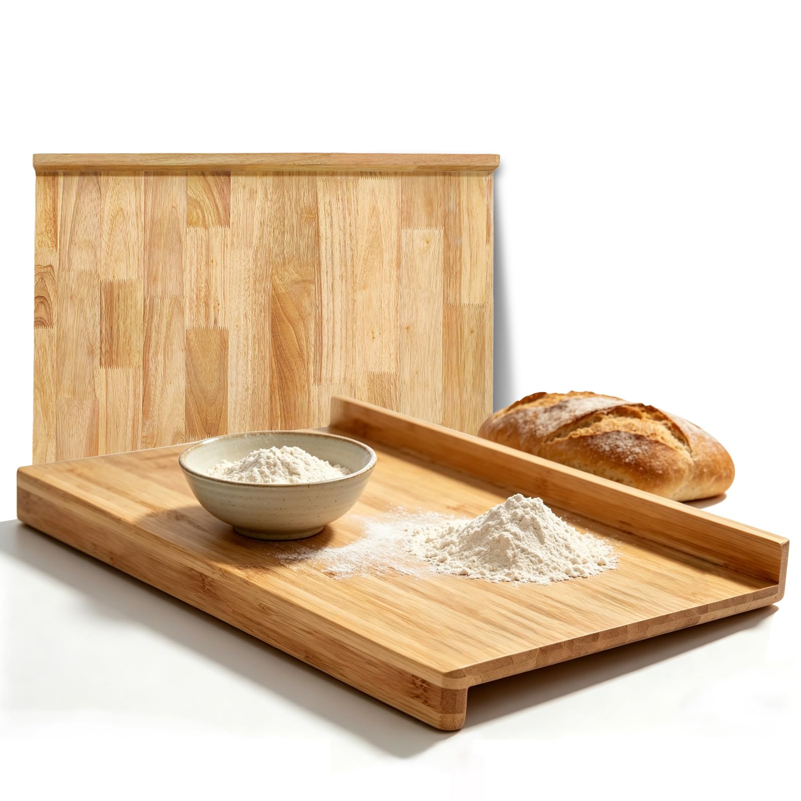 Tabla de madera para repostería 70x50 cm, tabla para amasar, tabla de cortar y tabla de servir – Ideal para estirar masa, cortar y servir. Gran superficie para pan, bollería y aperitivos.