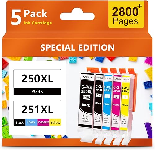 PGI-250XL CLI-251XL Paquete económico de 5 colores, cartuchos de tinta compatibles para Canon 250 251 XL PGI-250 CLI-251 repuesto para Cannon 250XL