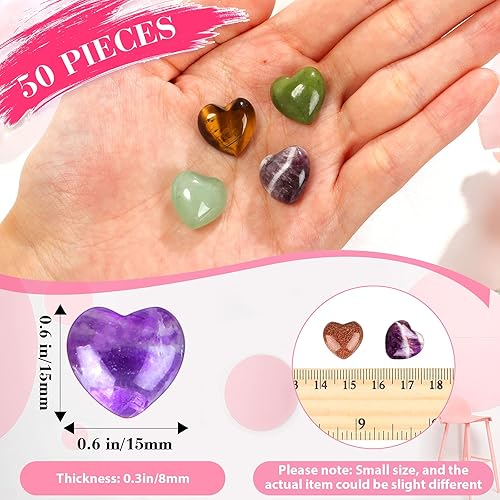 Miniatura 2 de Fumete 50 piedras de cristal naturales en forma de corazón, piedras de preocupación a granel, piedras preciosas curativas para mujer, mini piedras