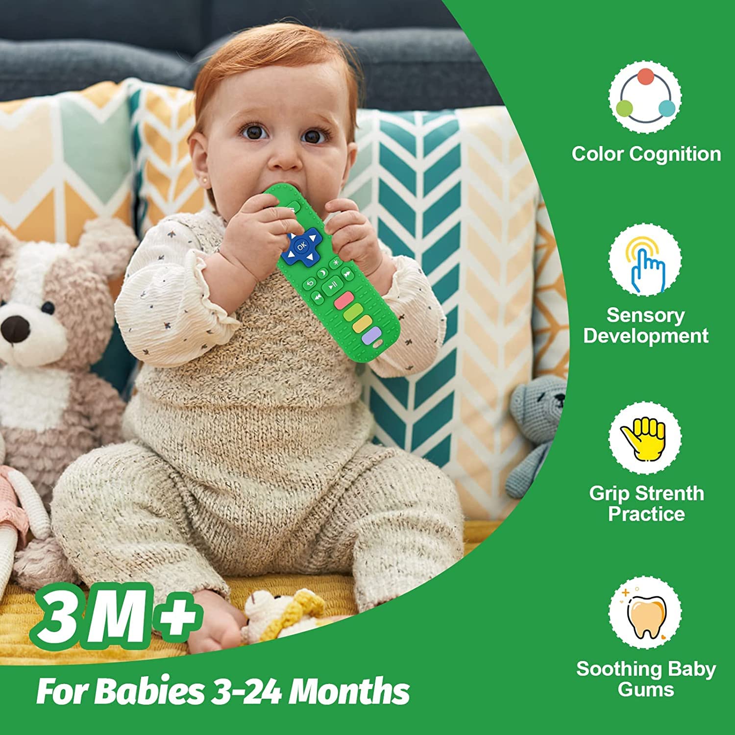 WUJUN Baby Teether Toy Chew Toy for Babies 3-24 Months TV Remote Control Shape Teething Relief Baby Toys for Infants (Black) - Image 3