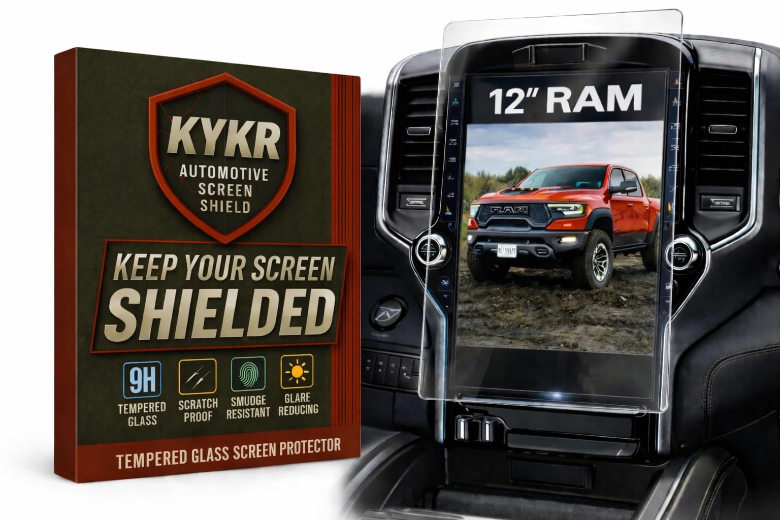 Ram 1500 Screen Protector 12 Inch (2019–2026), Fits Dodge Ram 1500/2500/3500 Uconnect Display, HD Clear Gloss, 9H Tempered Glass, Scratch Resistant
