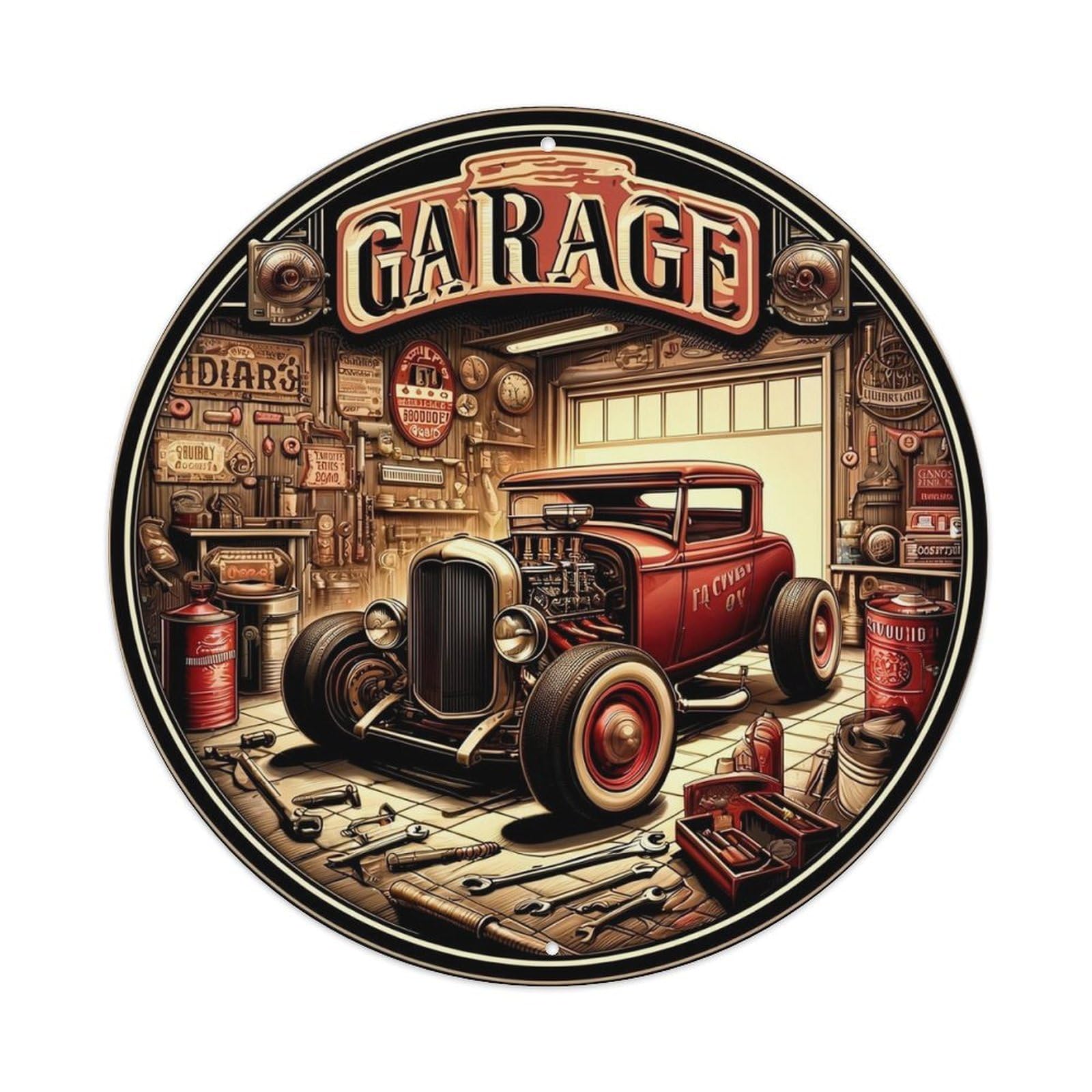 Vintage Garage Hot Rod Art Tin Sign Metal Poster Vintage Metal Signs for Home Man Cave Bar Cafe Kitchen laundry room Wall Decorations 8x8 inches