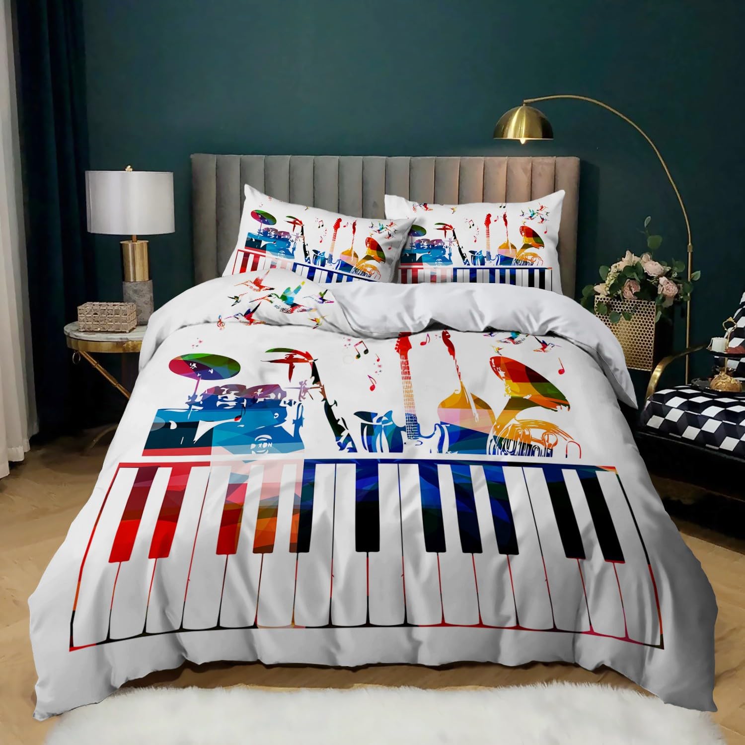 Housse de couette 200x200 cm microfibre hypoallergénique imprimé musique