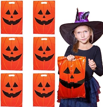 GiftExpress 50Pack 11 17 Jack O Lantern Trick or Treat Goody Bags Durable Plastic Halloween Party Favor Bags
