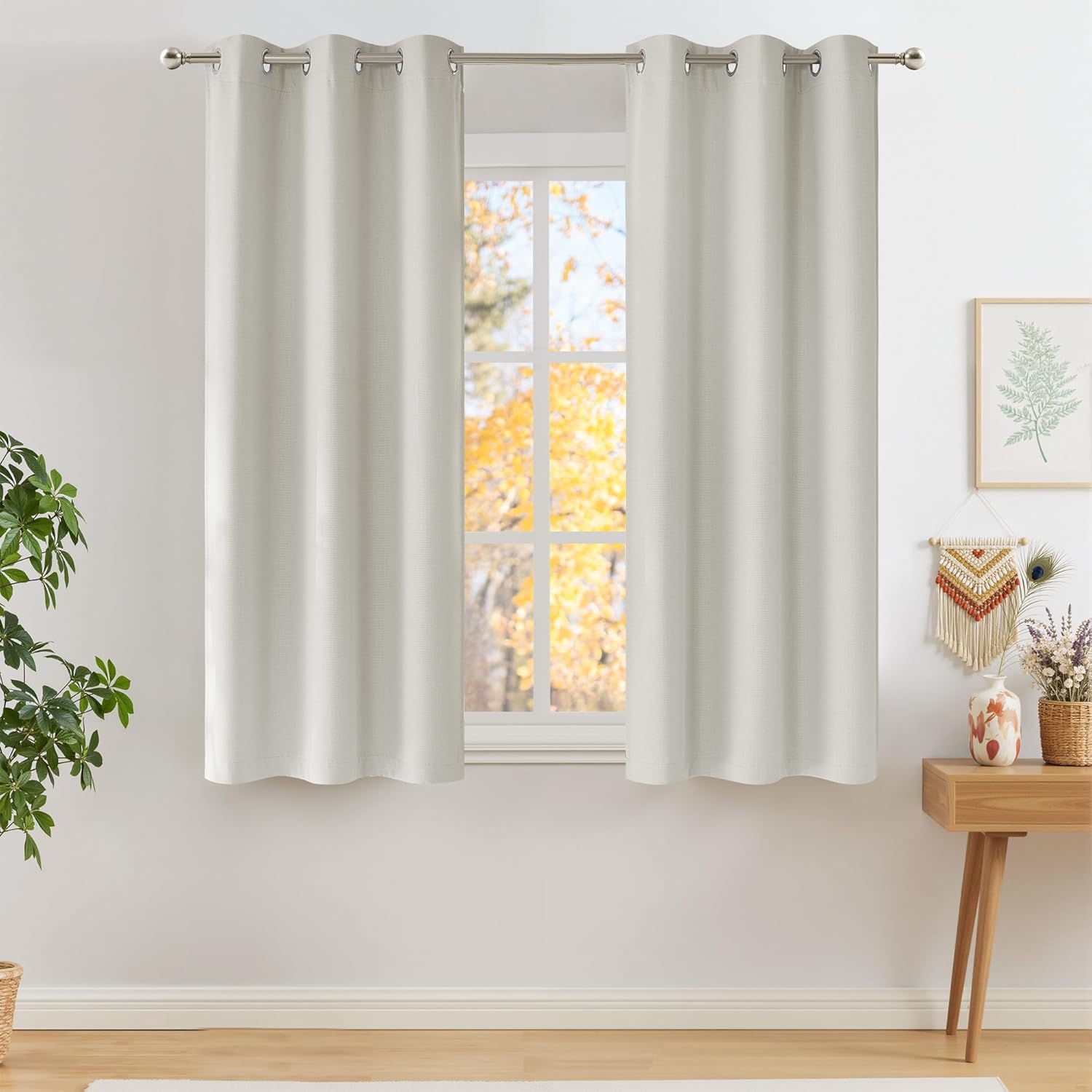 NICETOWN Faux Linen Blackout Curtains, 2 Panels, 63"