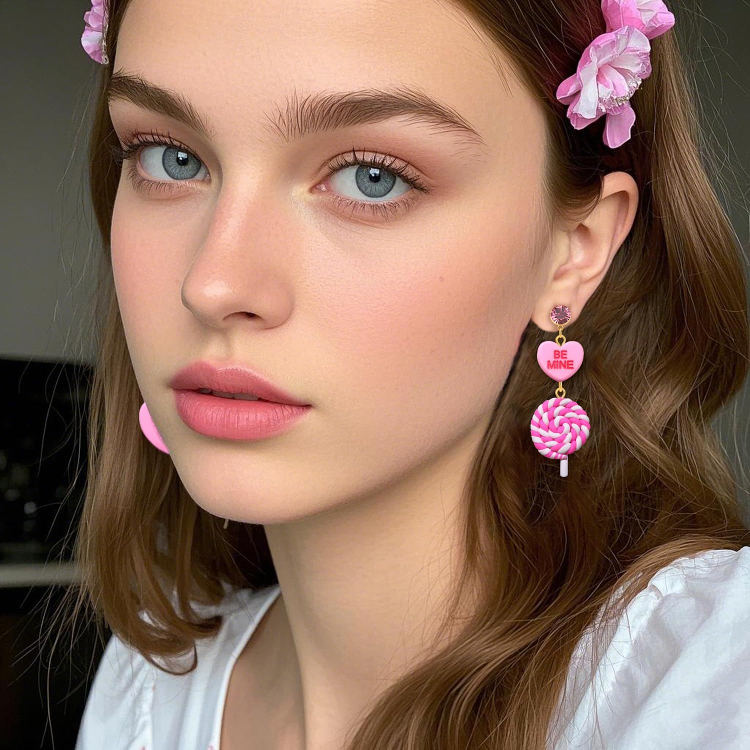 BVGA 3 Pairs Valentines Earrings for Women Cute Triple Layer Conversation Pink Candy Heart Lollipop Dangle Earrings Valentines Jewelry Accessories Gifts for Her - Image 2