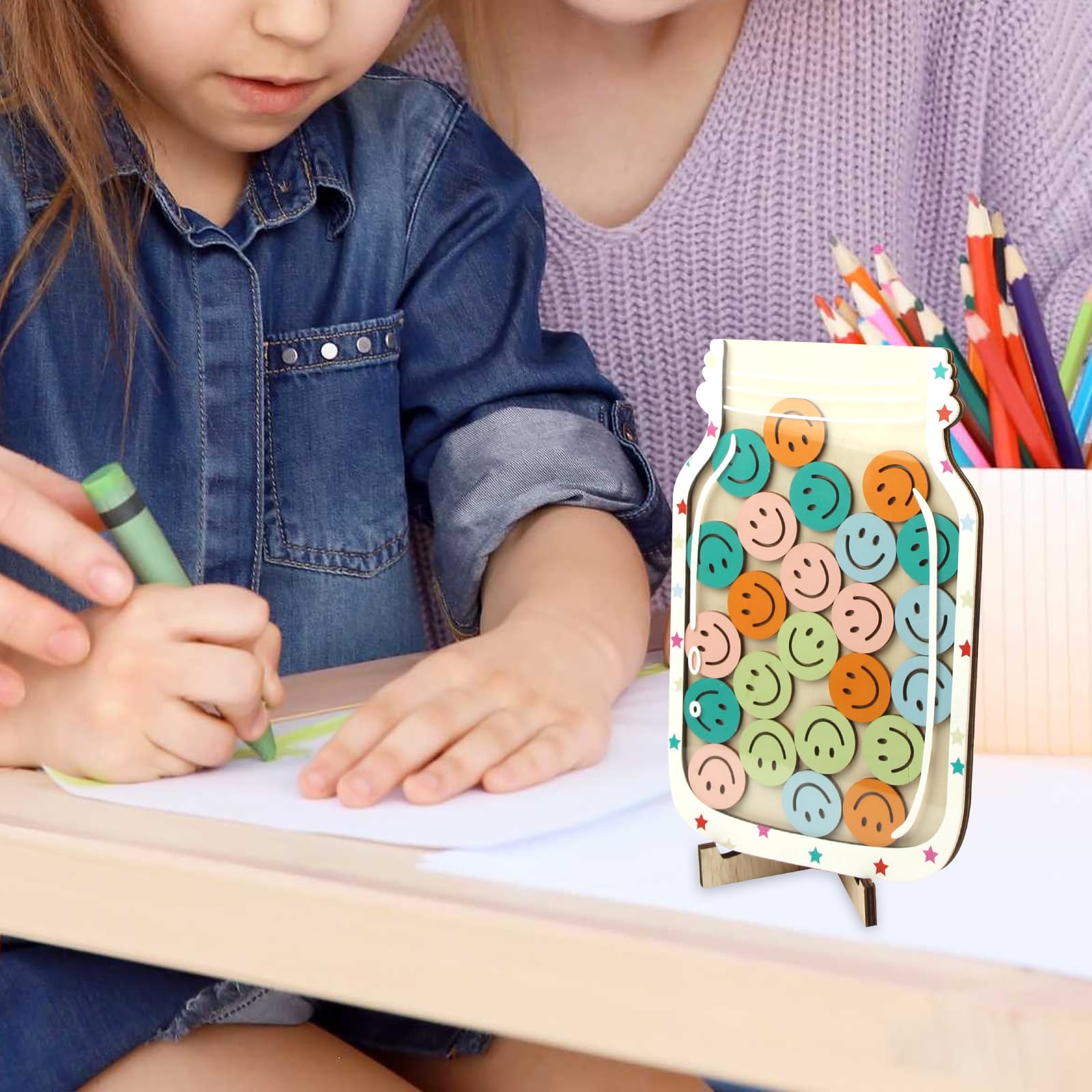 Confezione da 2 barattoli di ricompensa magnetici per bambini, con 25 gettoni a forma di stella e faccina sorridente, per casa e scuola