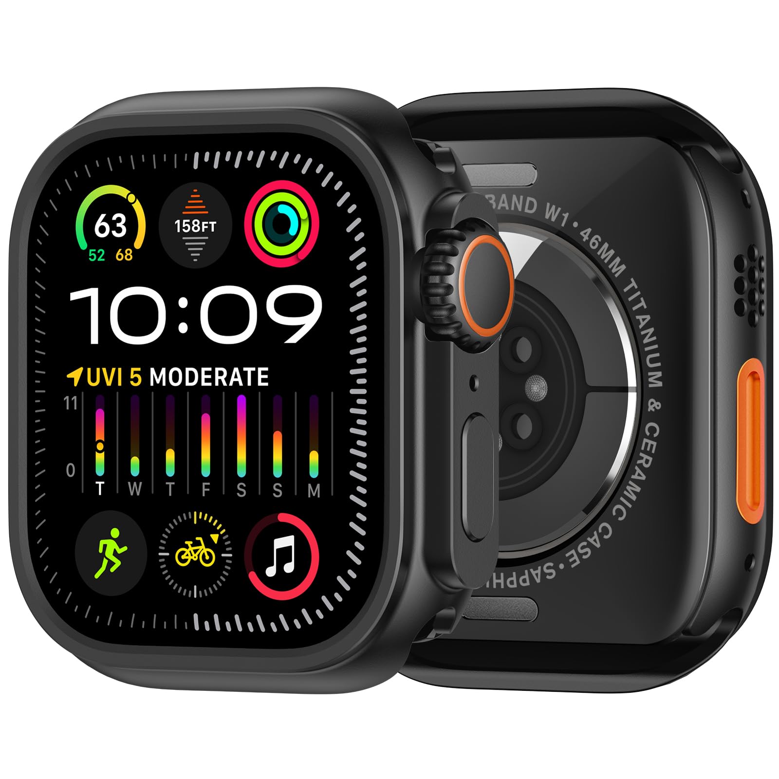 amBand for Apple Watch Series 10 46mm Metal Case Men, W1 Rugged Protective Bumper [Turn iWatch into Ultra Look] with Back Cover, Upgrade Conversion Kit Stylish Protector 46 mm - Black