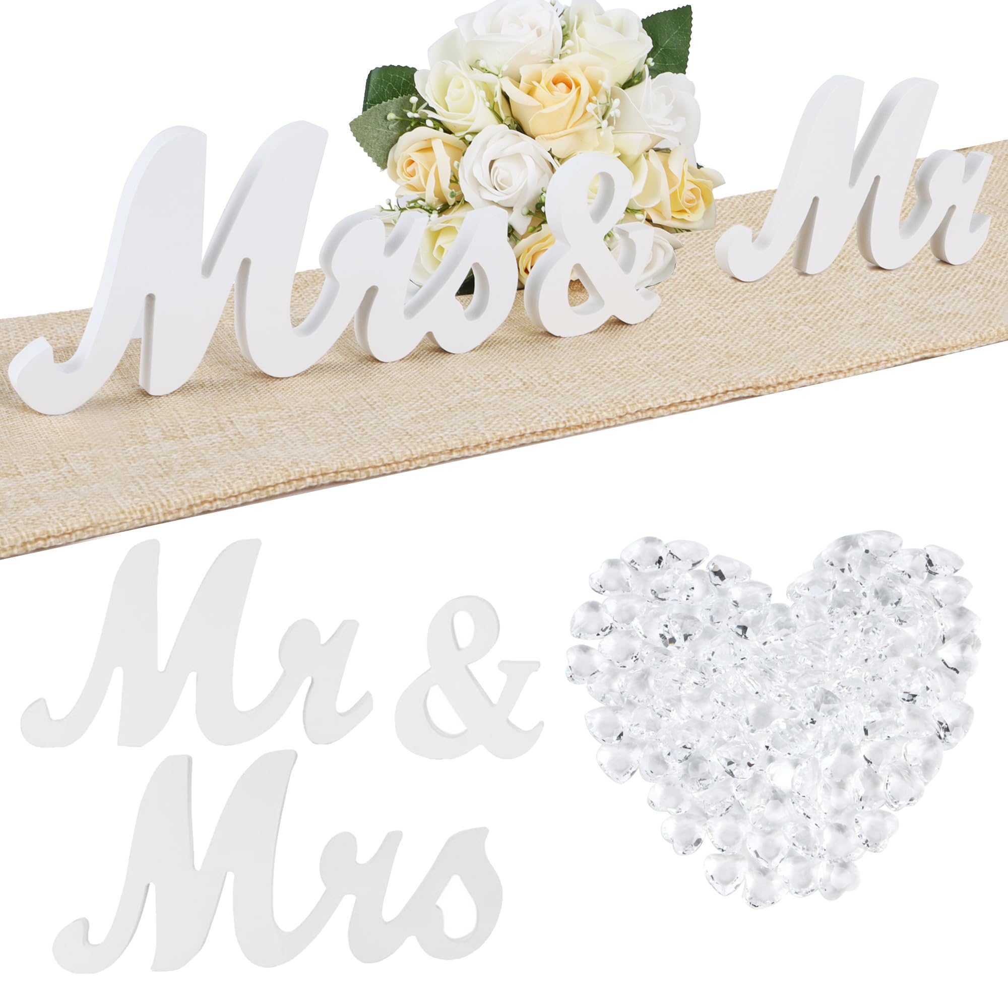 Mr & Mrs Schild – Freistehende Holzbuchstaben Für Hochzeitstisch – Rustikale Tischdekoration – Weiß – Verschiedene Größen