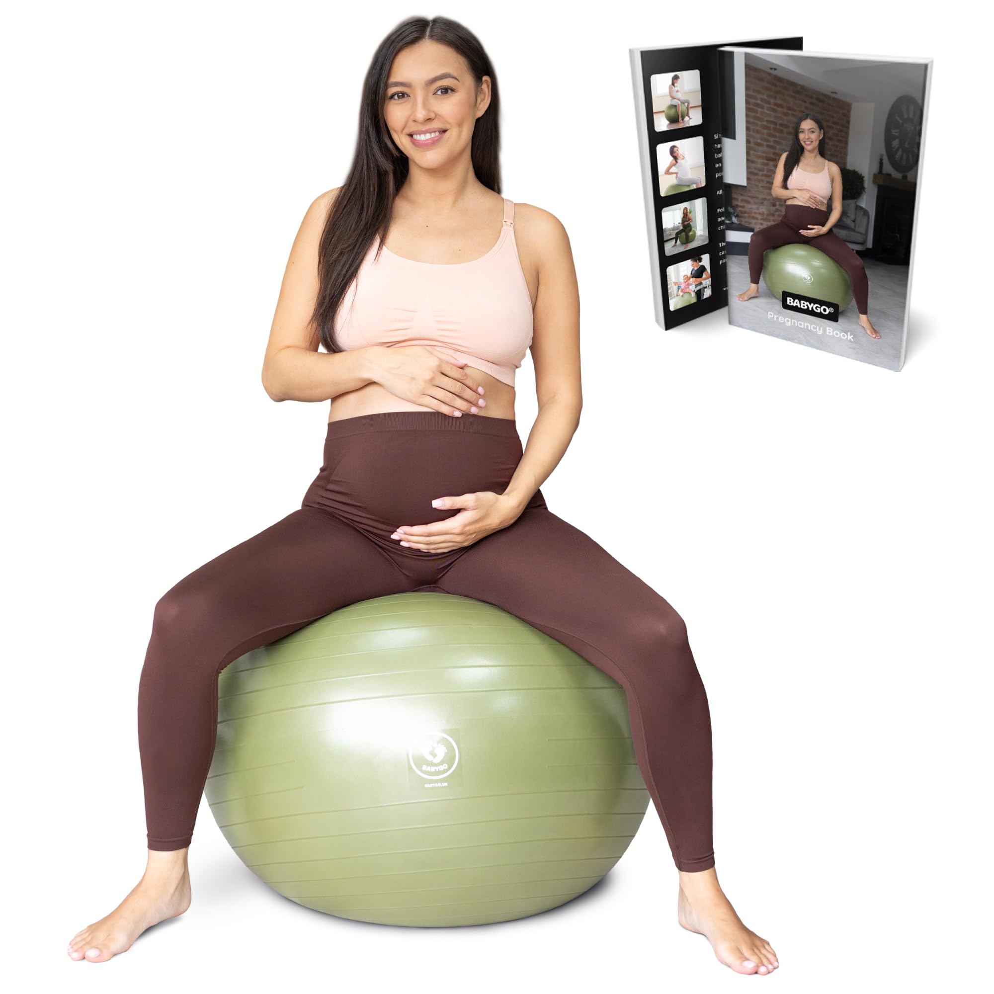BABYGO® Birthing Ball for Pregnancy Maternity Labour & Yoga + Our 100 Page Pregnancy Book, Exercise, Birth & Recovery Plan, Anti-Burst Eco Friendly