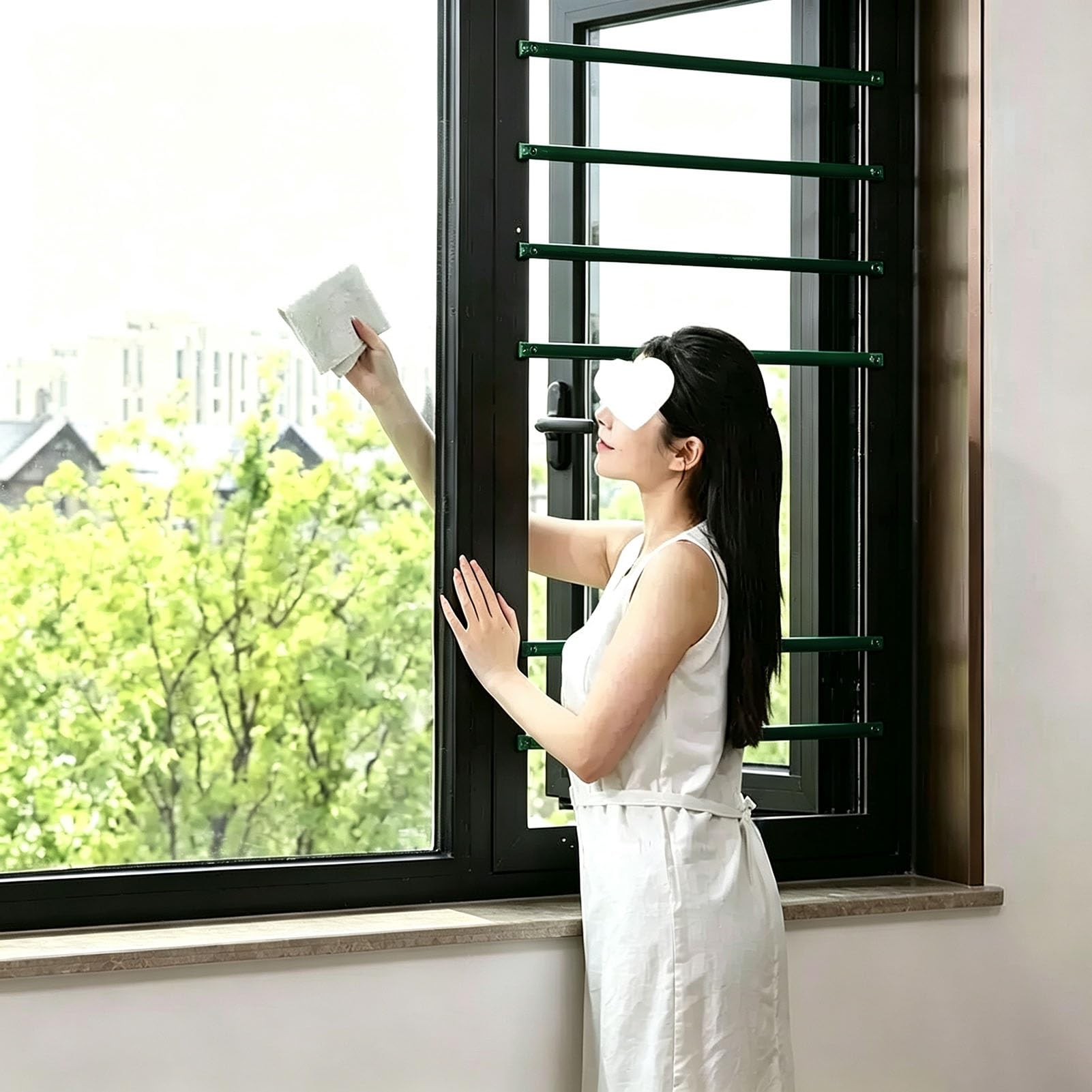 Fenstergitter Sicherheitsbarriere Fenster Verstellbarer Breite | Robustes Fensterschutzgitter für Haustiere und Kinder, Rostbeständig, Einfache Montage(Green,Inner Width-100cm/40")
