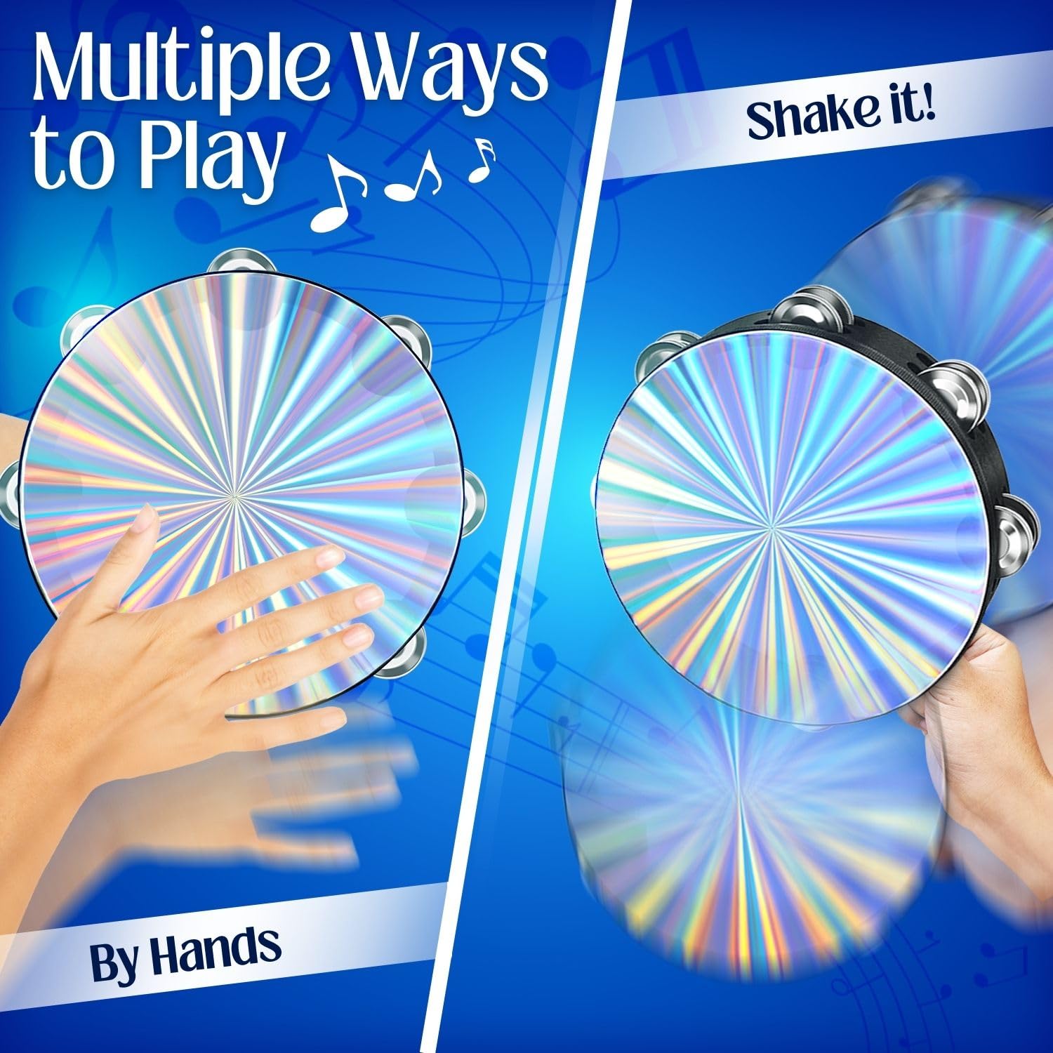 Flexzion Lot de 3 tambourins d'église en bois – Tambourin réfléchissant pour enfants et adultes, 15,2 cm, 20,3 cm et 25,4 cm – Tambourin en métal à une rangée pour église, fêtes et événements musicaux