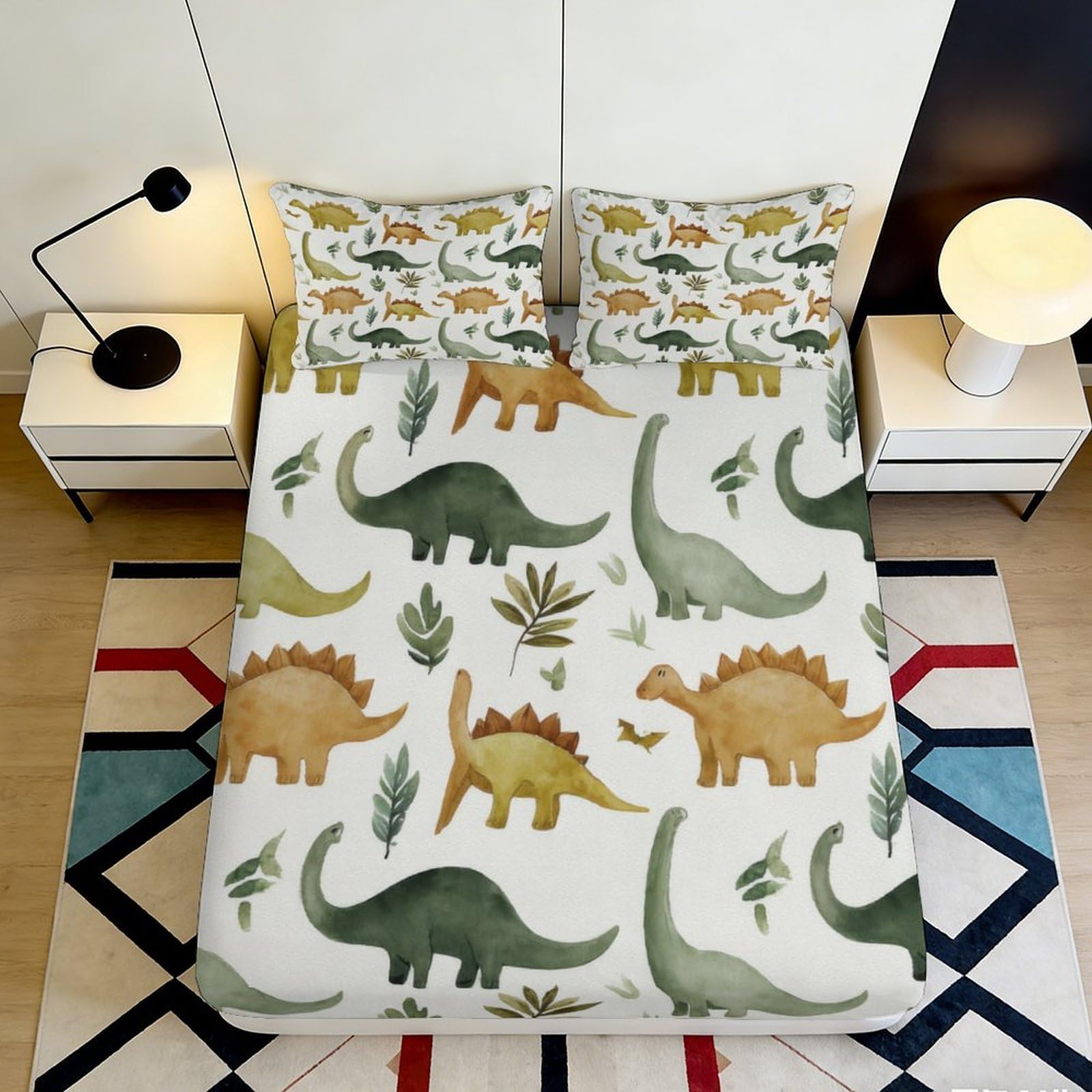 3D Printed Dinosaur Forest Fitted Sheet Microfiber Soft Breathable Jurassic Bed Cover for Bedroom Guest Room Decor 90x200x25cm
