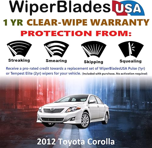 Miniatura 2 de Juego de escobillas limpiaparabrisas WiperBladesUSA compatibles con limpiaparabrisas Toyota Corolla 2012 (Set de 2) escobillas pulso con garantía de