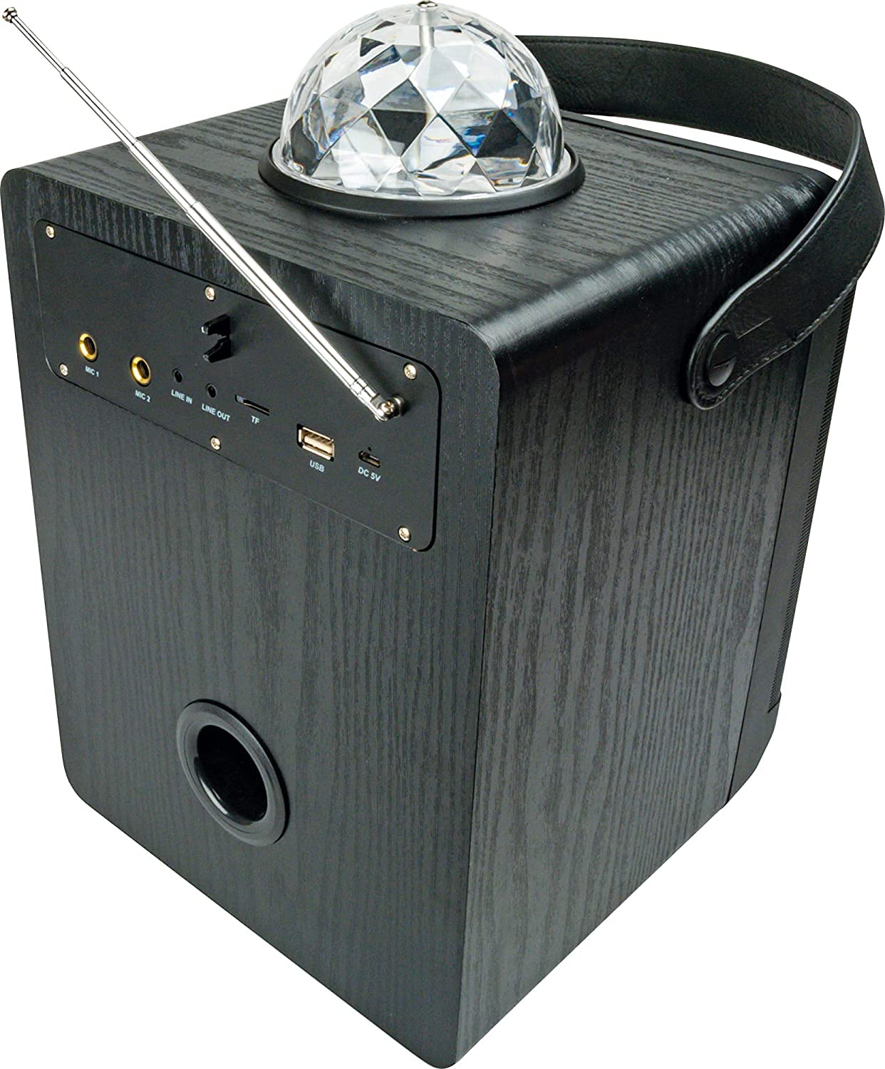 SCHWAIGER 661675 Altavoz Portátil Party Box Bola de Discoteca Luz de Discoteca Karaoke Sistema de Sonido Estéreo 30W Bluetooth hasta 12h de tiempo de reproducción Funciona con pilas