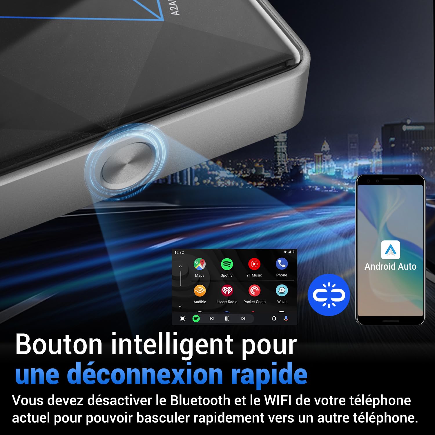 OTTOCAST-Android-Auto-sans-Fil-Adaptateur Wireless Dongle A2AIR Pro AA Adapter Plug Play Adaptador pour Les Voitures avec Android Auto(Année De Production: 2016-2024)