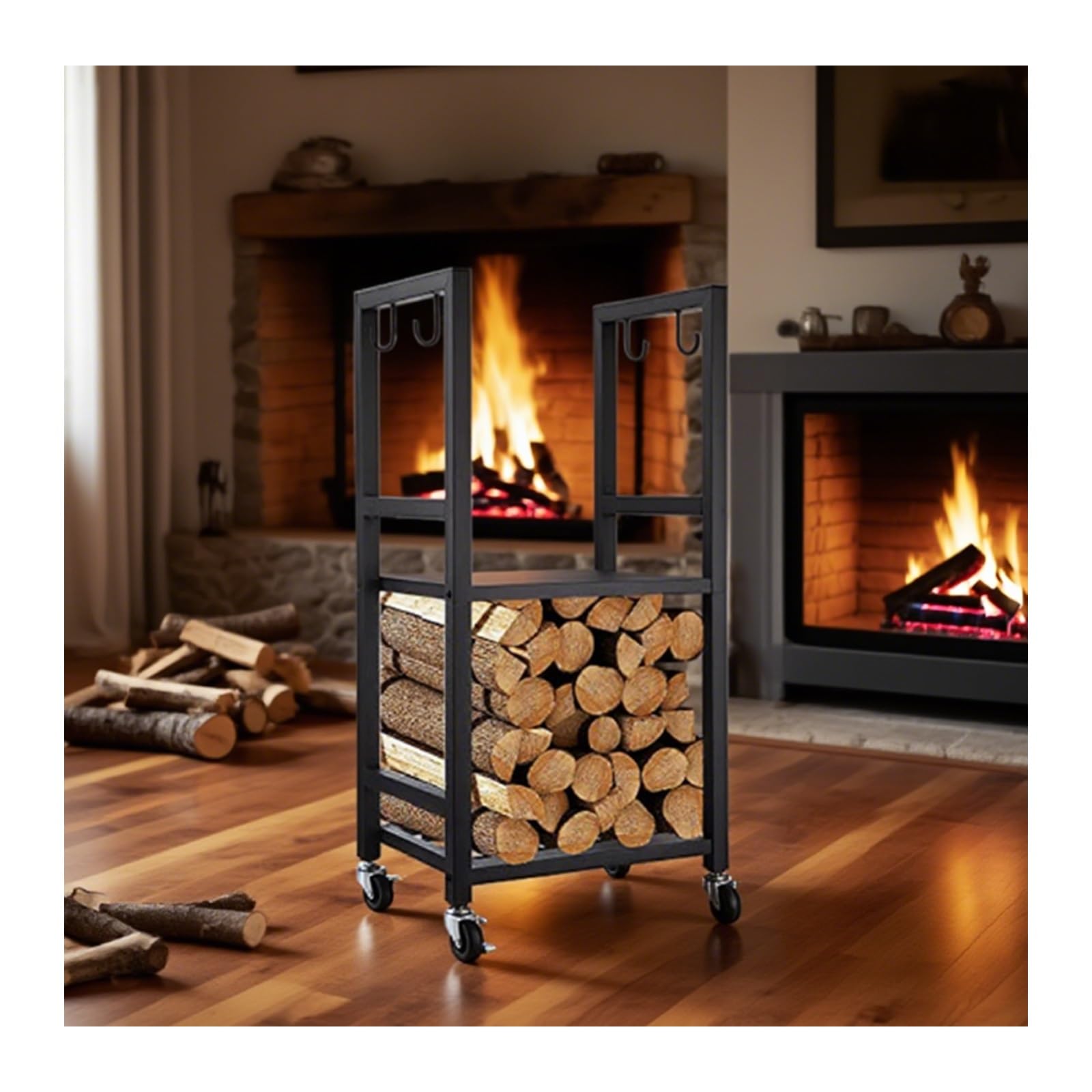 Support à bûches double couche design pour réchauffer vos soirées au coin du feu