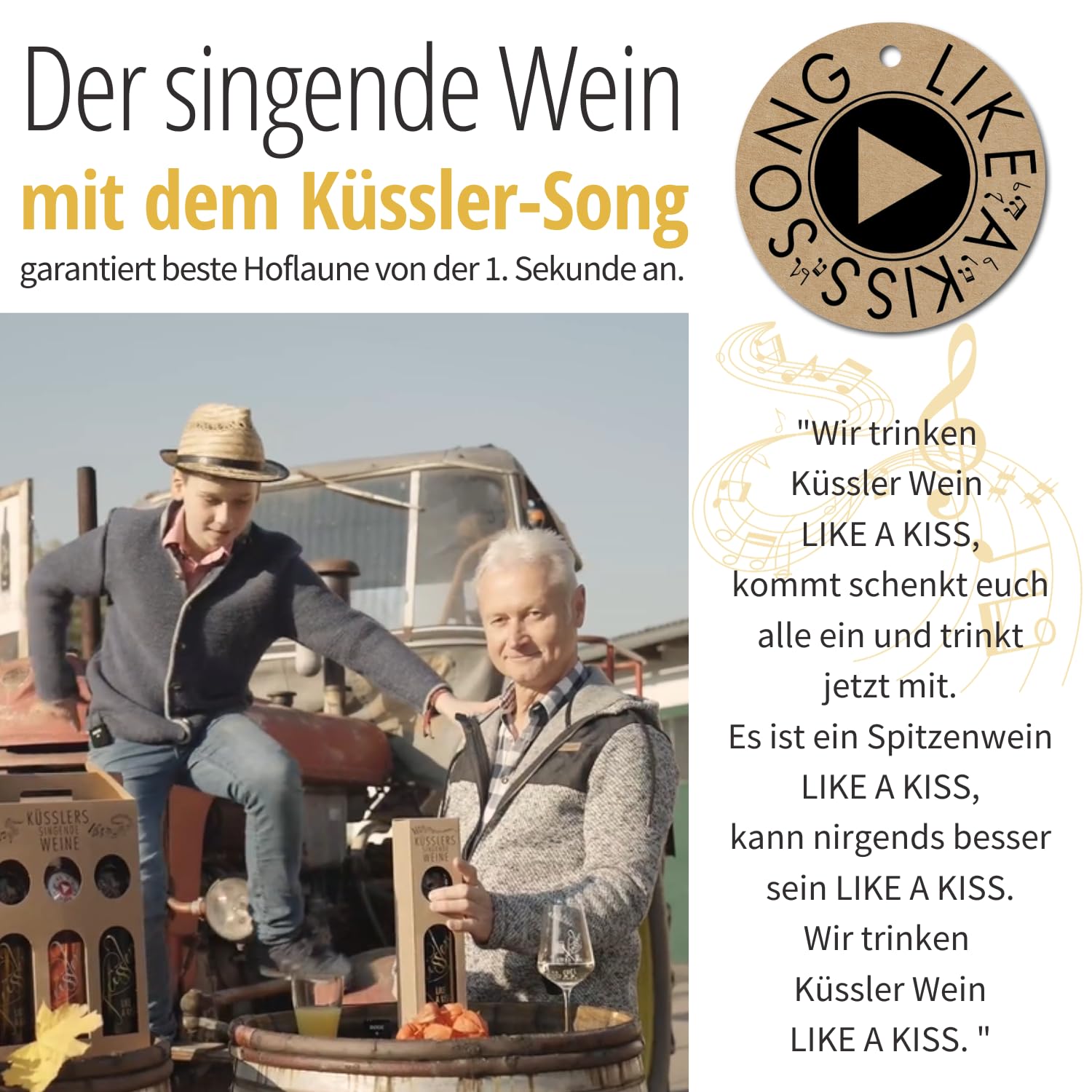 Neu! SINGENDER WEIN mit dem KÜSSLER-SONG – ein Cuvée rot mit dem Küssler-Song – im nachhaltigen Geschenkkarton – das ideale Weingeschenk!