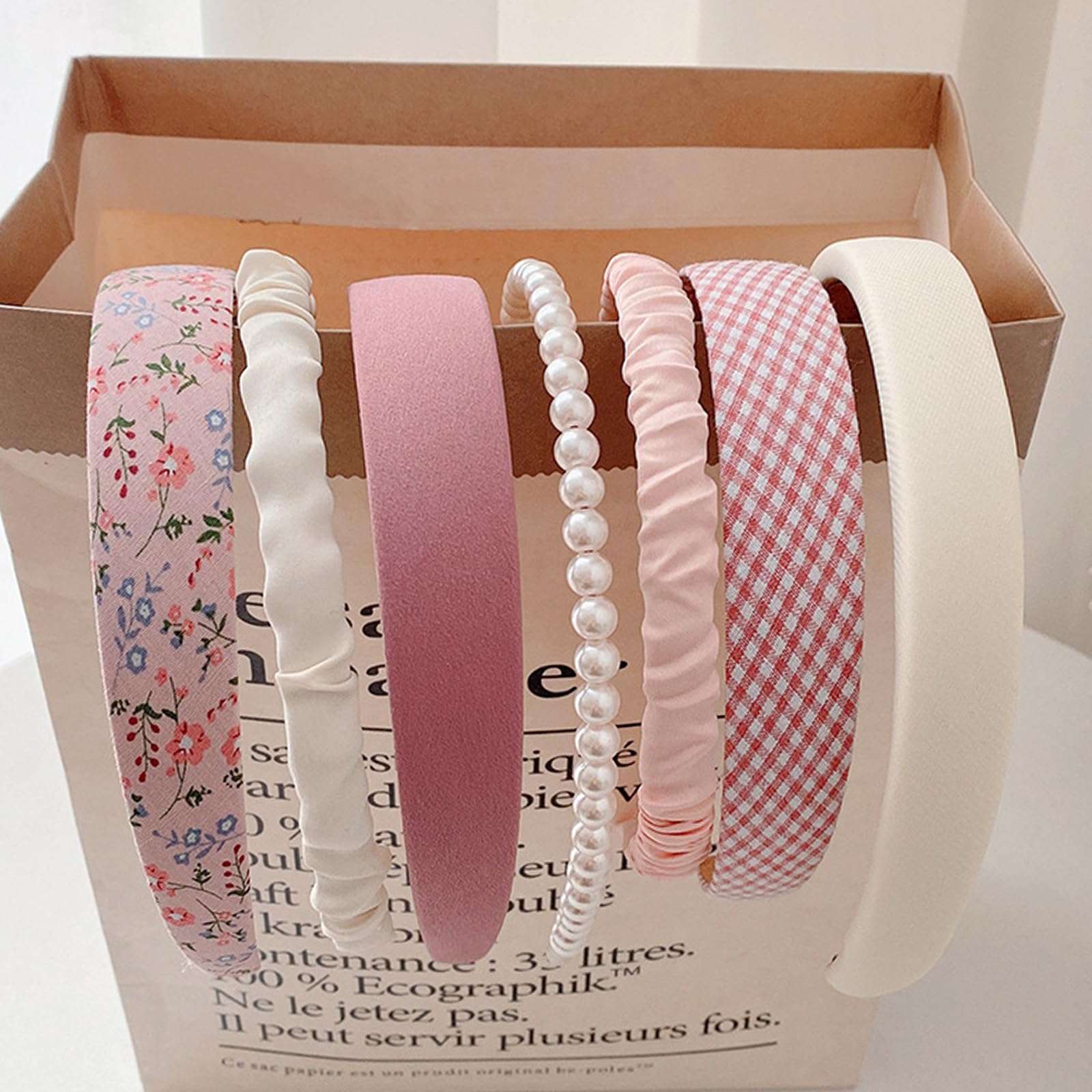 Teouuas 7 Stück Haarreifen Mädchen, Haarreifen Set Damen, Verschiedene Modelle, Perlen Stirnbänder, Stirnbänd Kunststoff Haarreif Stirnbänder, für Mädchen Damen Haarschmuck (Rosa)