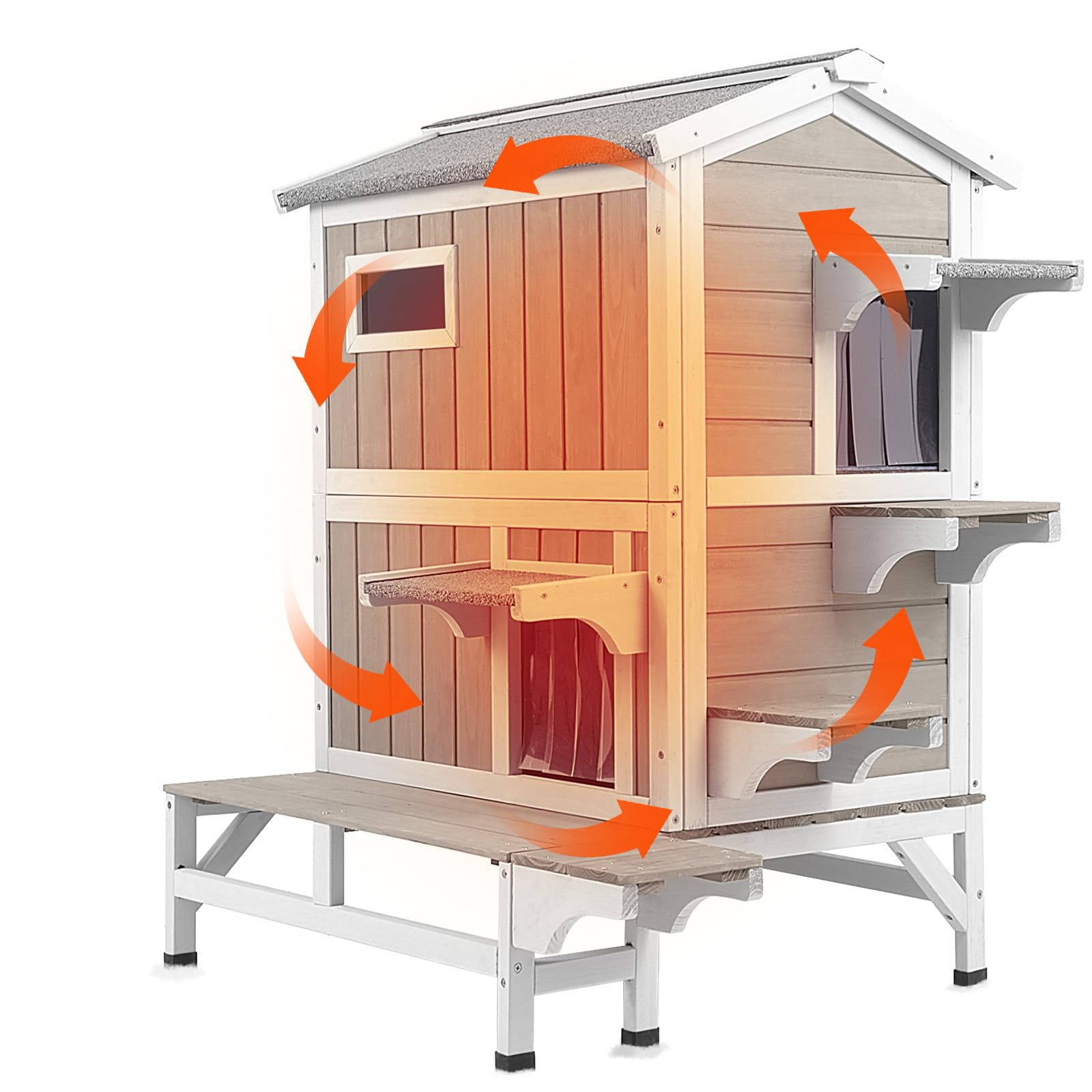 PetsCosset Insulated Cat House Outdoor with Balcony assembled