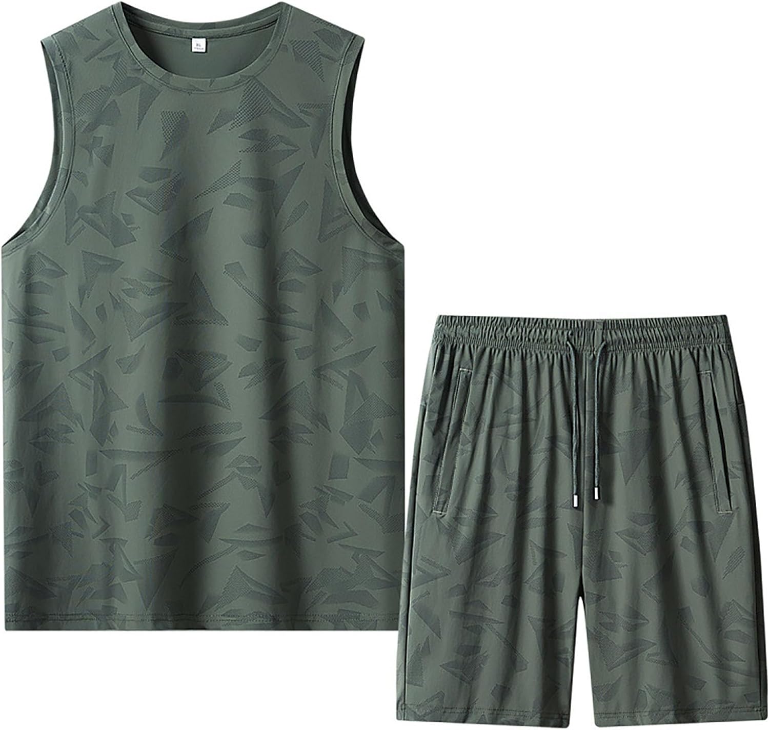 HJINGSUN Mens Short Set Ice Silk Workout Sleeveless Outfits