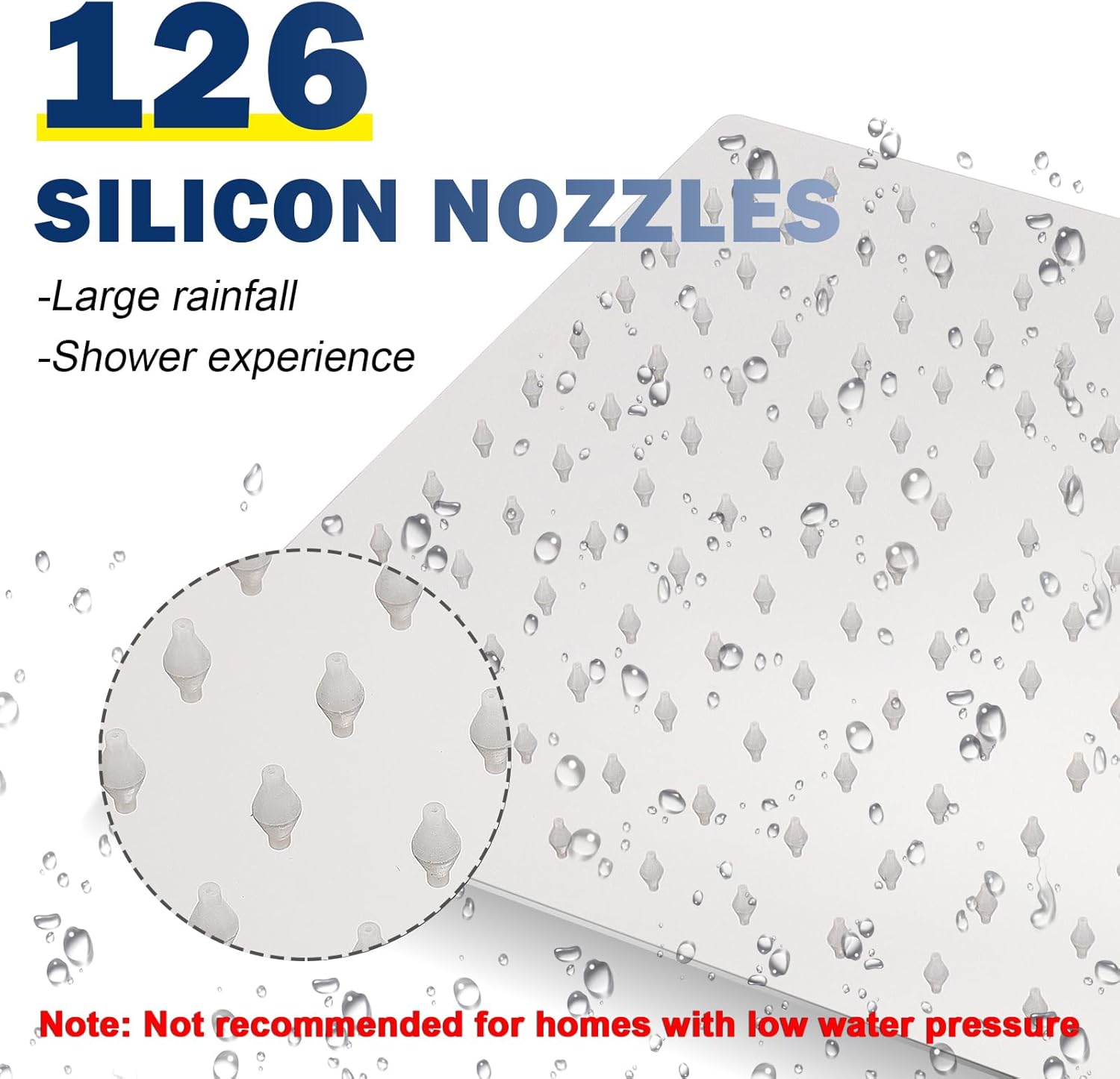 Rain Shower Head, High Flow Stainl Steel Square Rainfall