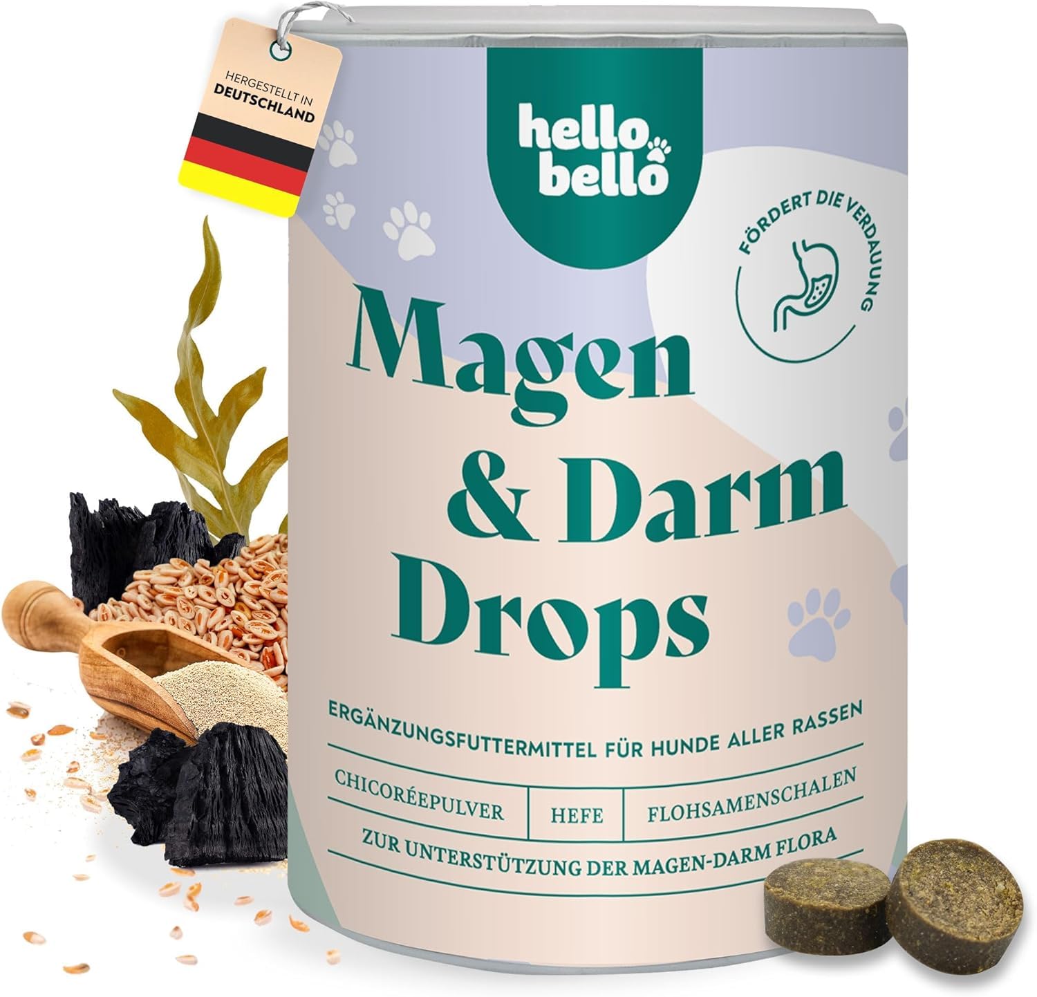 HELLOBELLO Kaltgepresste Magen-Darm Drops für Hunde gegen Sodbrennen 350g Soft mit Bierhefe, 37% Lamm & Meeresalge - Gras und Kotfresser Drops Hund, Gegen Sodbrennen, Magenschutz, Magen