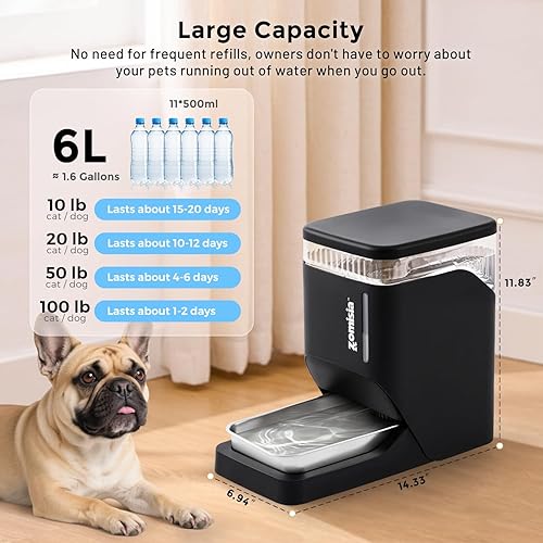 Miniatura 2 de Dispensador automático de agua para gatos y perros, 6L con cuenco de acero inoxidable, cuenco de agua por gravedad para perros y gatos, bebedero