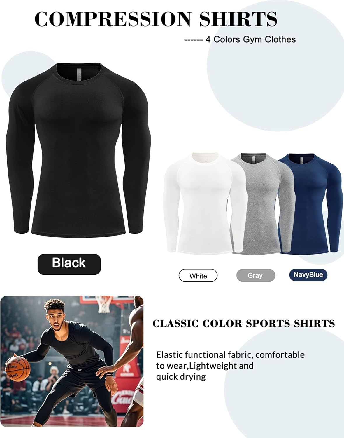 5 Pack Men's Compression Shirt Compression T-Shirt Long Sleeve Cool Dry Athletic Workout Base Layer Undershirt Tops - Image 5