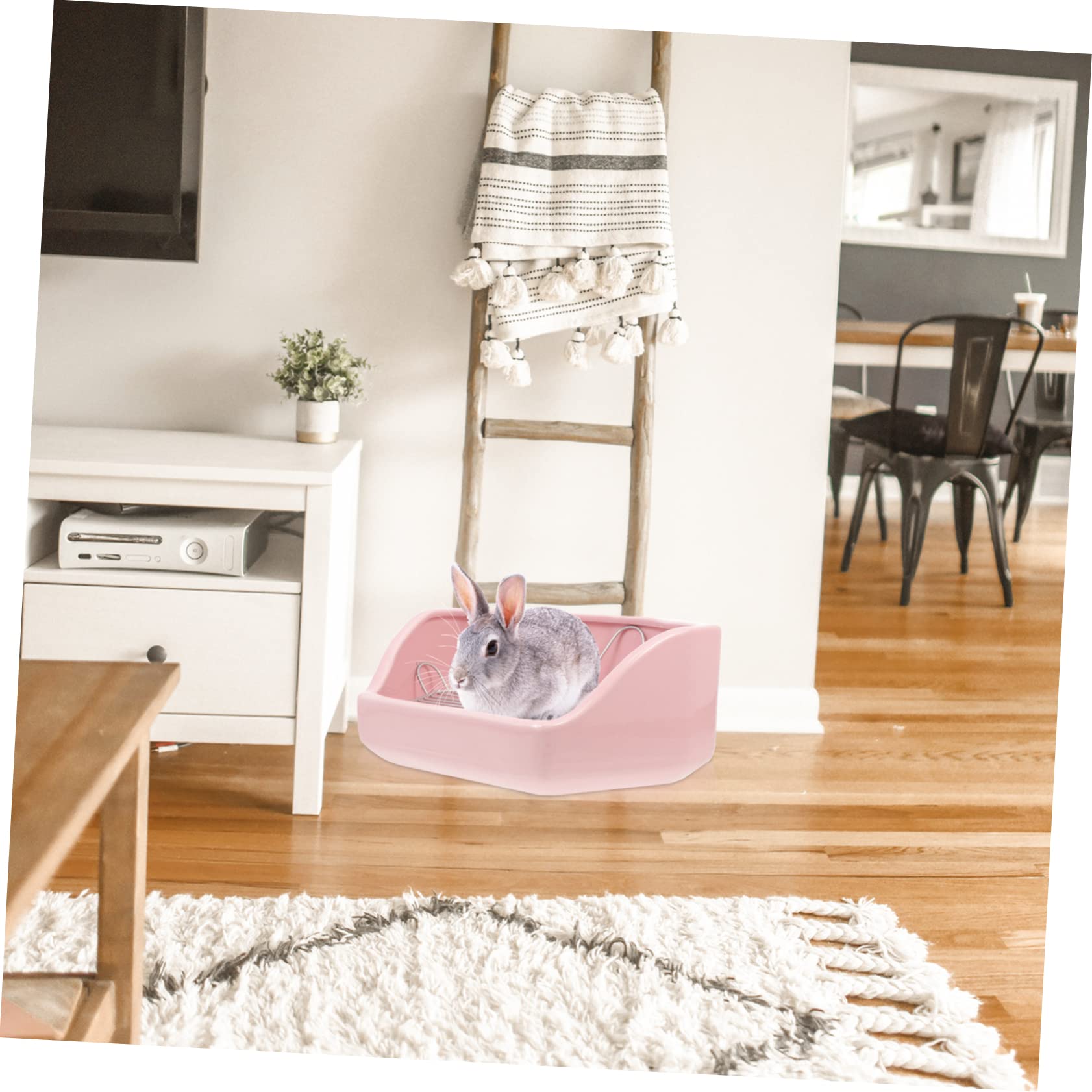 Extra Große Kippsichere Keramik Kaninchentoilette Fünfeckig Geruchsreduzierend Mit Filternetz Haustiertöpfchen Für Kaninchen Meerschweinchen Chinchillas Hamster Geeignet Für Zuhause Und Garten