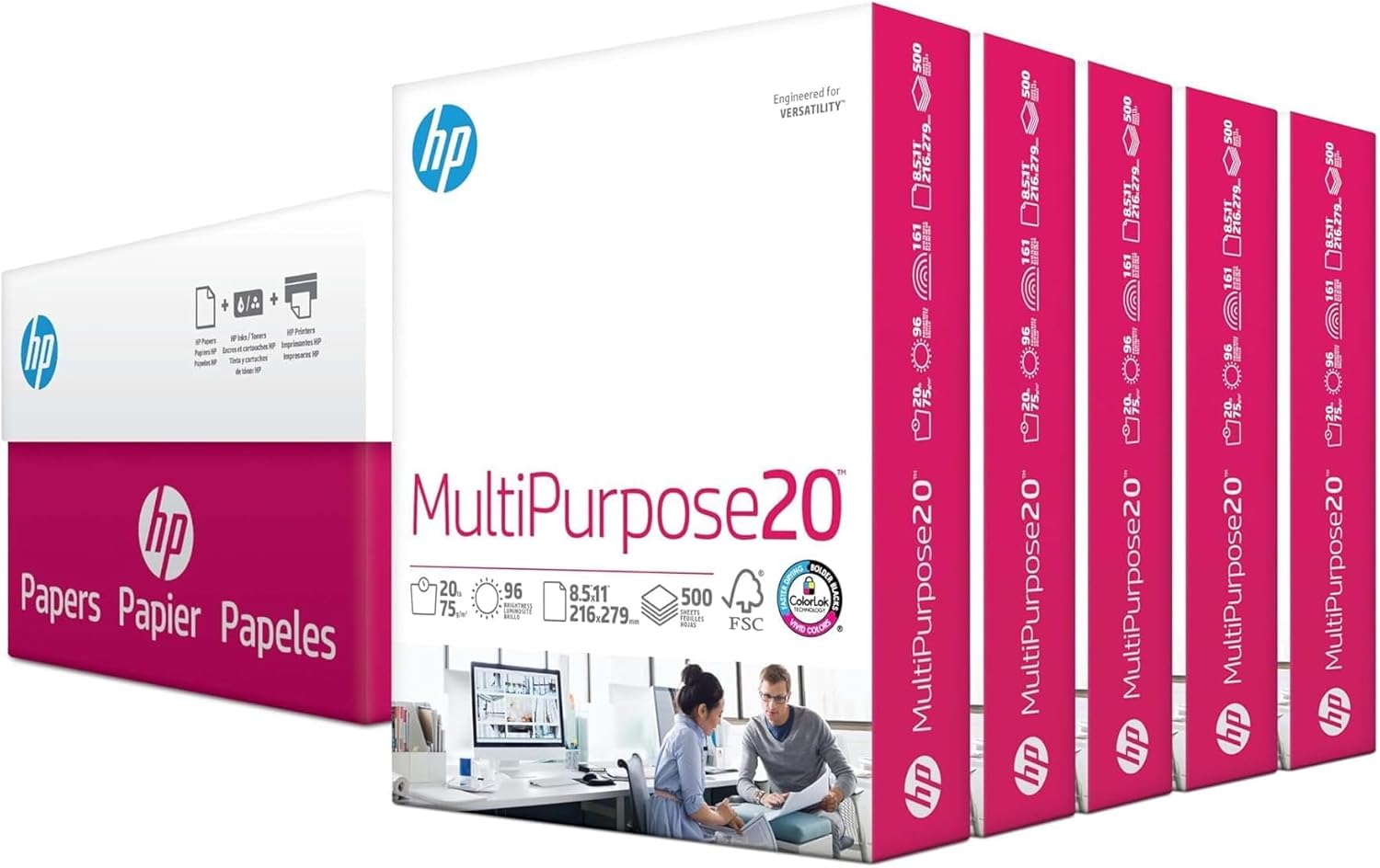 HP 115100 Multipurpose Paper, 96 Bright, 20 lb, Letter, White, 2500 Sheets/Carton