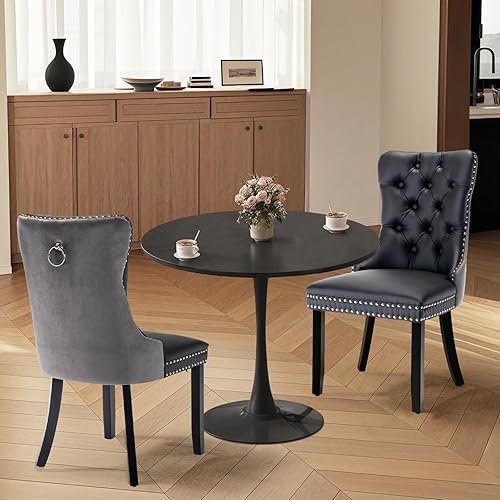 Miniatura 2 de SoarFlash Mesa de Cocina y Sillas para 2, Juego de Mesa de Comedor de 24" para 2 con Sillas Tapizadas de Cuero, Juego de Mesa de Cocina Redonda de 3