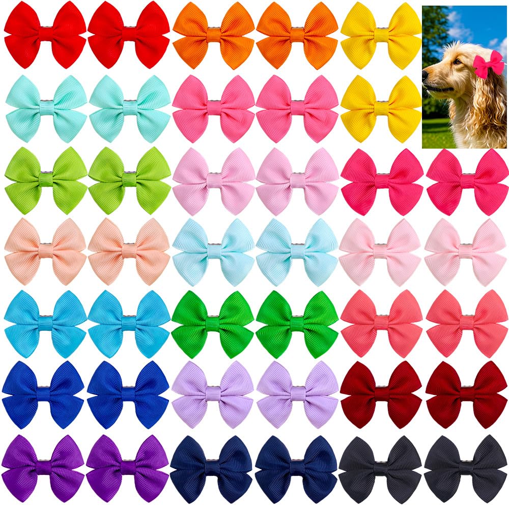 Mruq pet Solid Color Dog Bows Clips, Bulk 40pcs Dog Hair Bows with Alligator Clips for Small Medium Dogs Ribbon Material, Mix Handmade Puppy Doggie