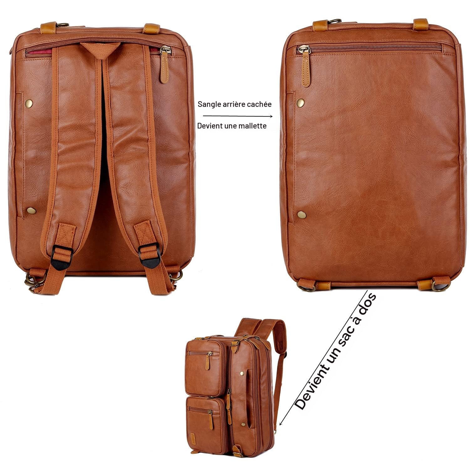 HB-22 Sacoche à dos hybride en cuir synthétique pour homme 17" Sac à bandoulière Business Sac à bandoulière polyvalent Sac à bandoulière pour homme