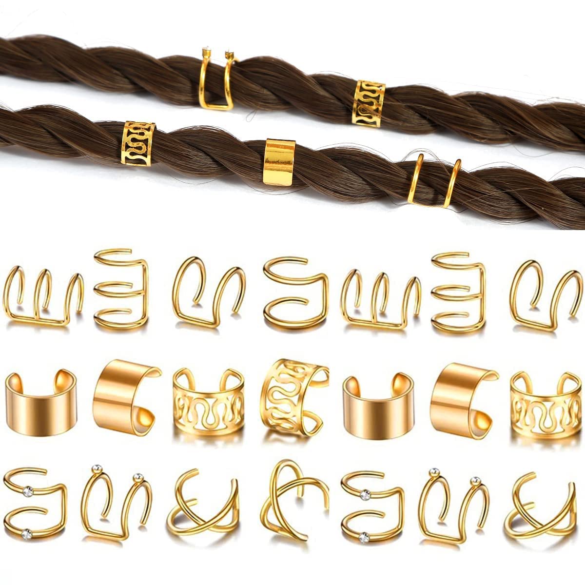 Metal Alloy Rhinestone Hair Accessories for Braids, Dreadlocks, and Beards - Non-Piercing Ear Clips, Beads, and Styling Jewelry Tools for Women and Men