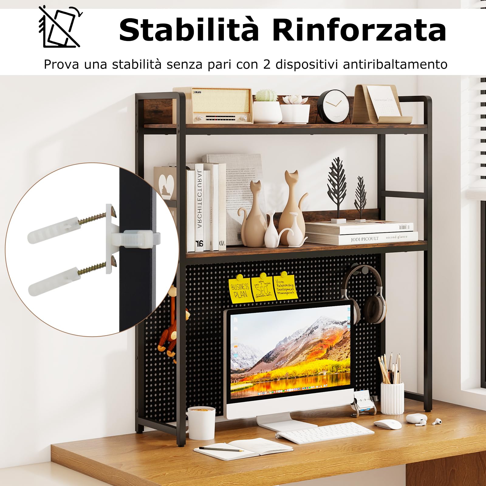 RELAX4LIFE Libreria da Scrivania, Scrivania Organizzatore Tavolo con Pegboard, Espositore Mensola Aperta per Dormitorio Ufficio e Studio, 94 x 27 x 103 cm