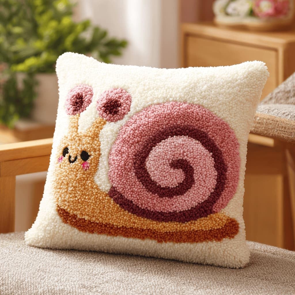 Kitquiver Latch Hook Rug Kits for Adults Snails DIY Latch Hook Cushion Cross-Stitch Embroidery Cushion Cover for Home Sofa Decoration 17X17 in.