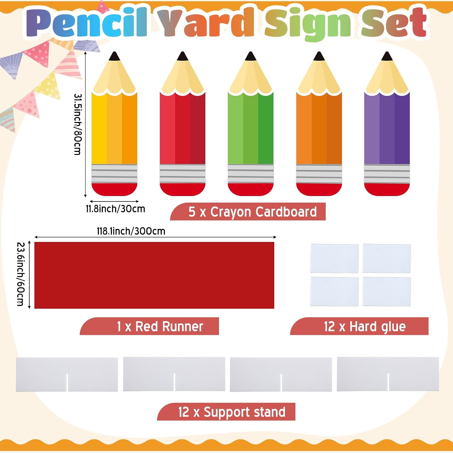 Capoda 5 Pcs Pencil Yard Sign Decorations with Stands and Red Runway Carpet Pencil Party Decorations Back to School Lawn Sign for Party Entrance First Day of School Outdoor Garden Backdrop Photo Prop
