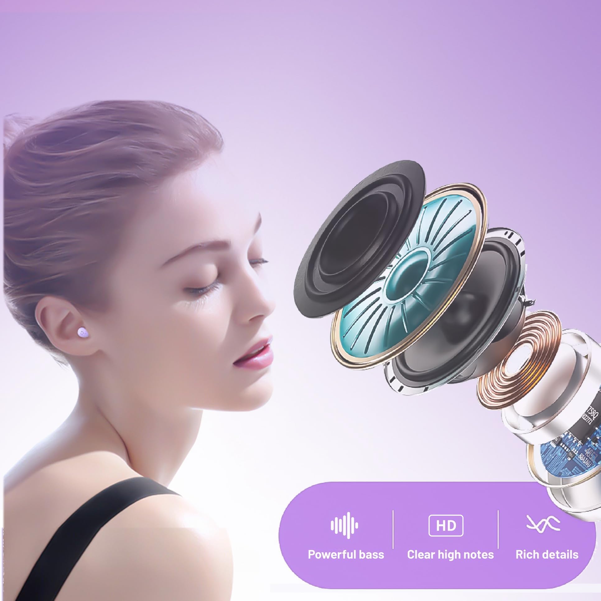 Xmenha Pequeños auriculares invisibles con Bluetooth inalámbricos ocultos para orejas pequeñas, pequeños auriculares ocultos para dormir de lado, auriculares invisibles para dormir, tono de piel