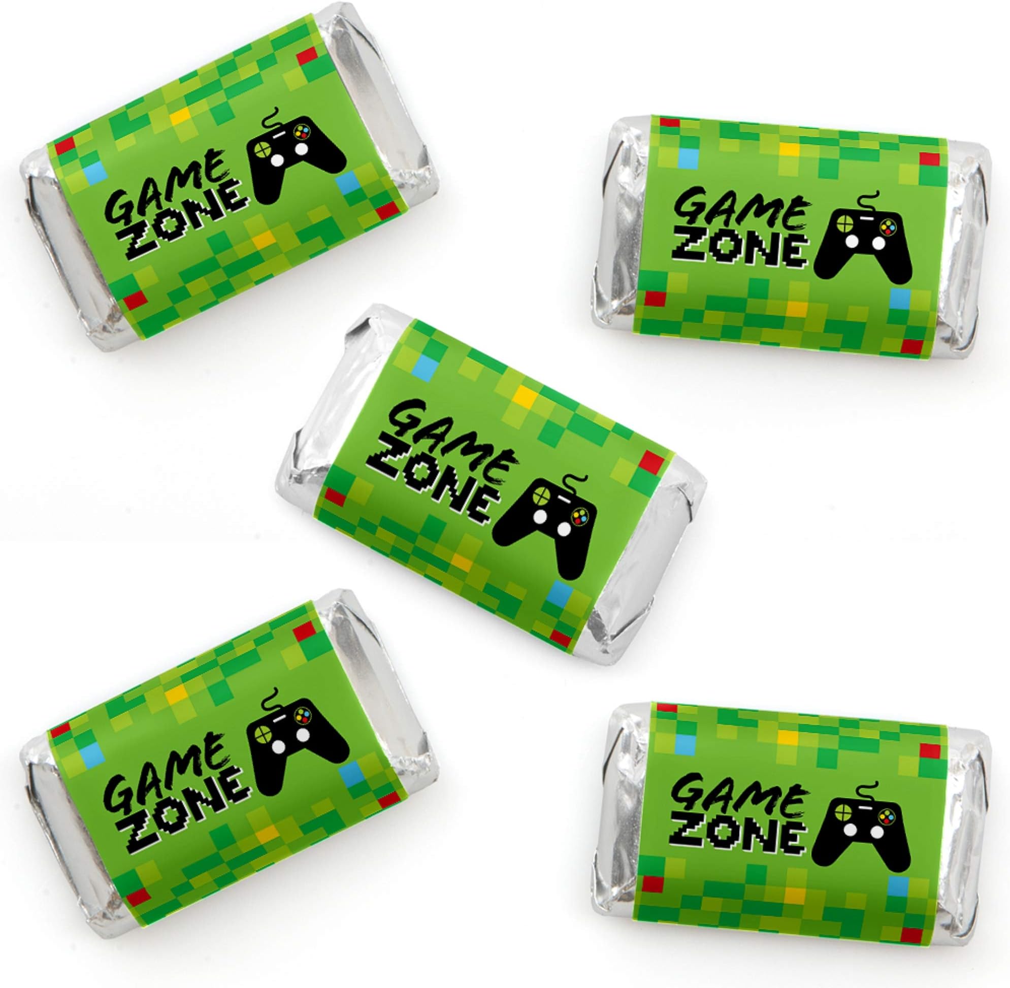 Game Zone - Mini Candy Bar Wrapper Stickers - Pixel Video Game Party or Birthday Party Small Favors - 40 Count