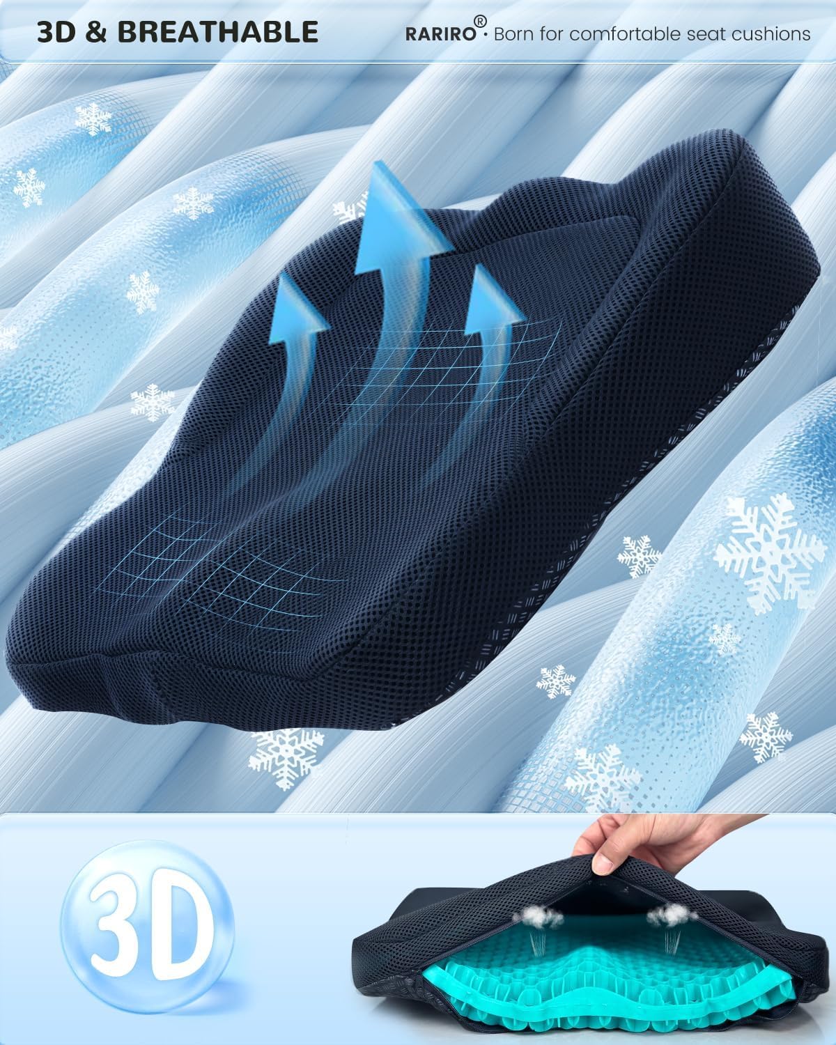 Cojín de asiento de gel transpirable con forma de panal de abeja doble grueso para silla de oficina, cojín suave para sentarse durante mucho tiempo, cojín de presión para coxis, ciática