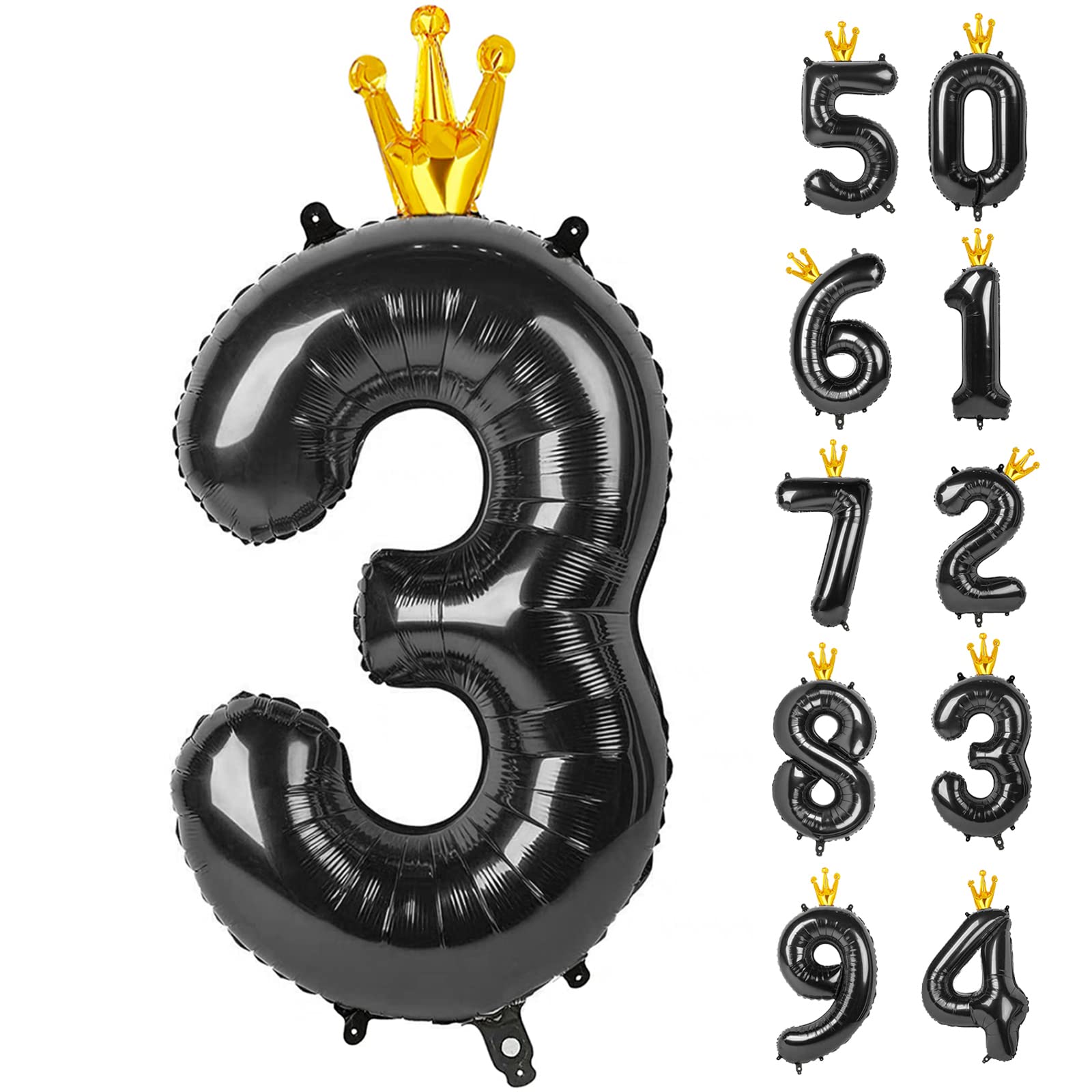 Black 3 Balloon, 40 Inch Number Balloon, 3rd Three Year Old Birthday Decora, Big Numbers 13 23 30 43 for Party Decorations Number 3 Balloon.