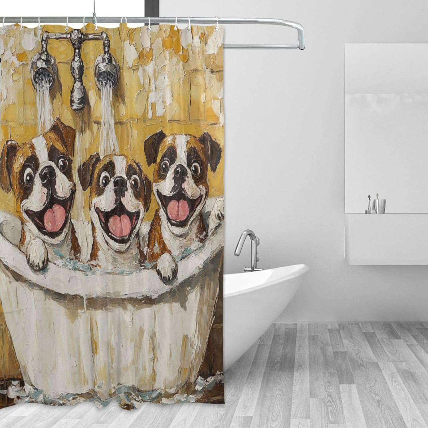 72x72 Inch Fabric Waterproof Sets with Shower Curtain with Cloth Washable Chic Shower Curtain Liner for Bath Art Boxer Dogs Vintage Bathtub