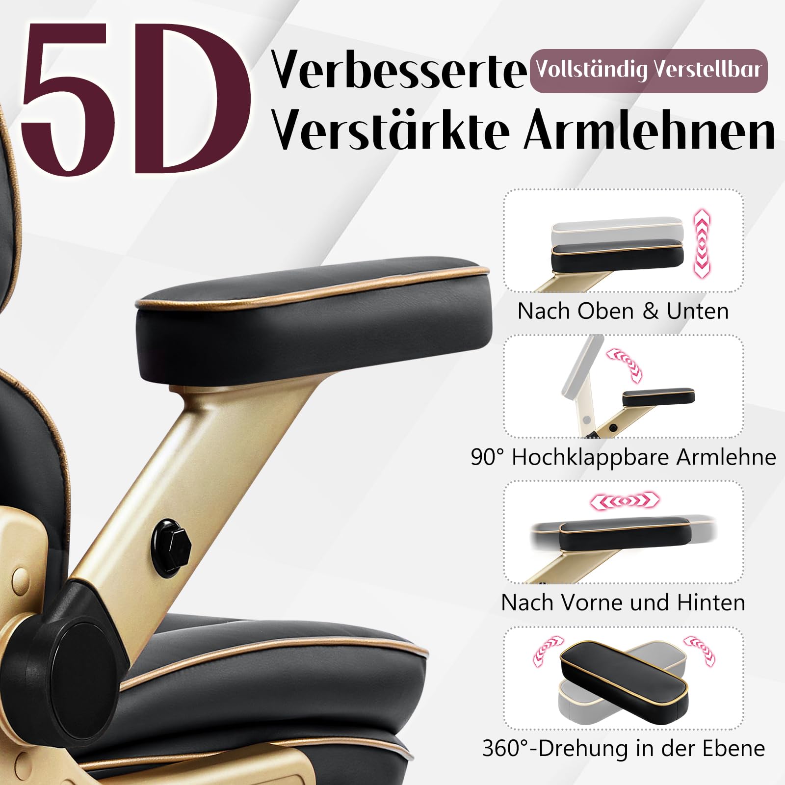 Big and Tall Bürostuhl 230kg, Ergonomischer Chefsessel aus Leder mit Komfortsitz, 5D Armlehnen, Verstellbarer Lendenstütze, Hoher Rücken, Großer Drehstuhl für Home Office, Schwarz