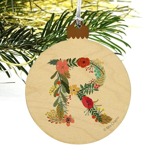 Miniatura 4 de GRAPHICS & MORE Letra R - Monograma floral con inicial de madera para árbol de Navidad